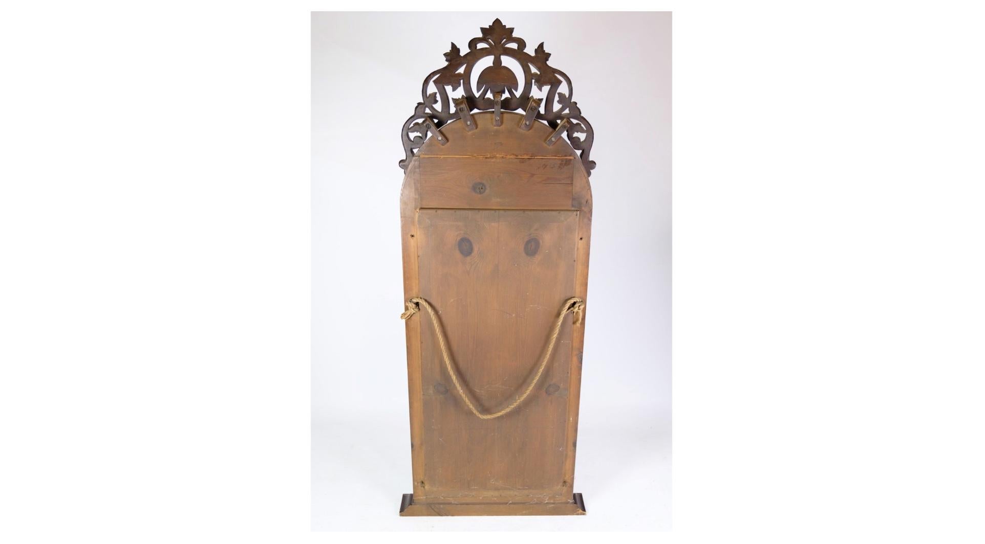 Mid-19th Century Antique Christian VIII Mirror With Decoration Made In Mahogany From 1860s For Sale