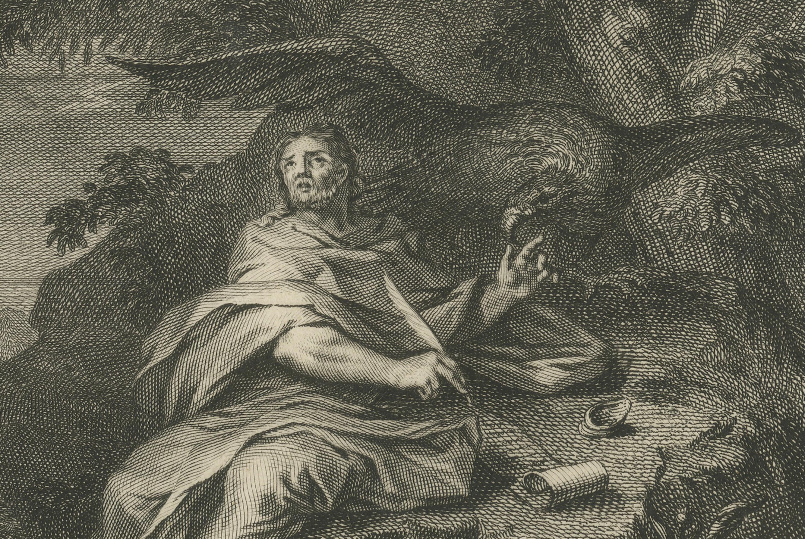 Antike christliche Wandkunst - Evangelisten Lukas und Johannes, Mortier ca.1700 (Graviert) im Angebot