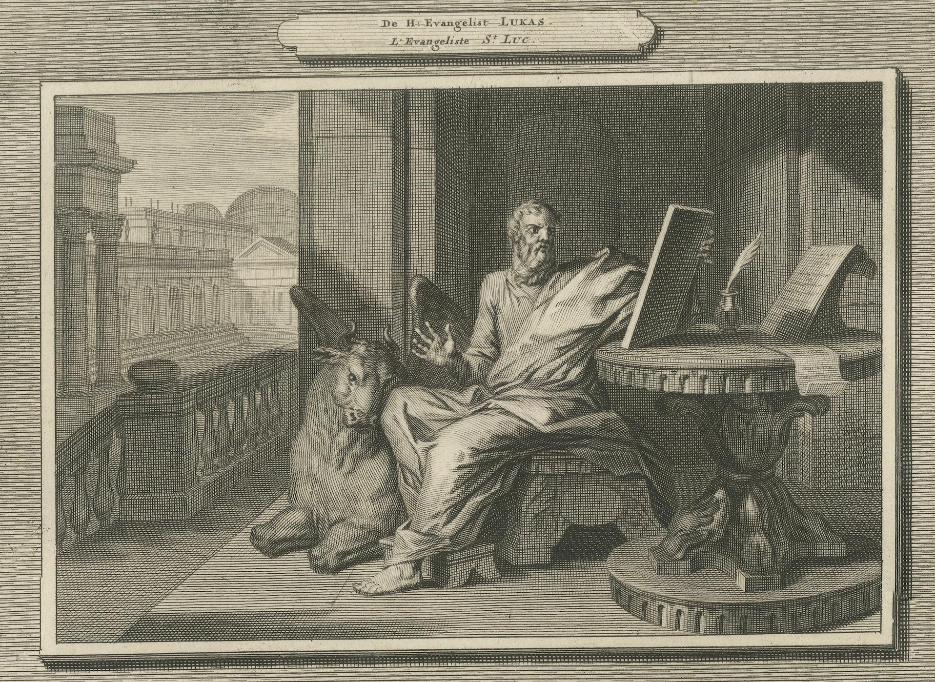 Antike christliche Wandkunst - Evangelisten Lukas und Johannes, Mortier ca.1700 (Papier) im Angebot