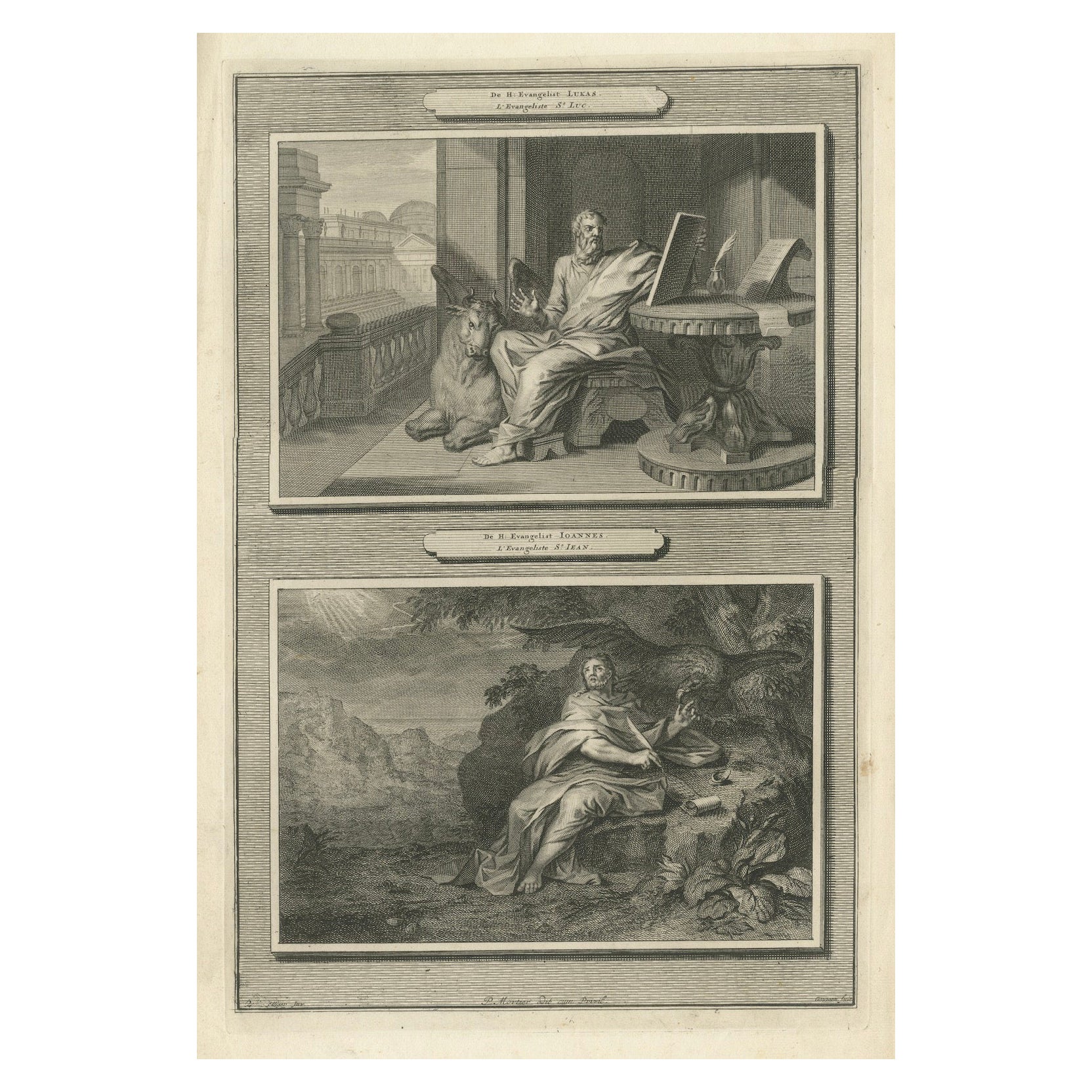 Art mural chrétien ancien - Evangélistes Luc et Johns, Mortier ca.1700