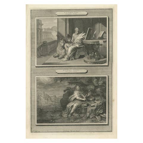 Antique Christian Wall Art – Evangelists Luke and John, Mortier ca.1700