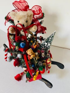Antique Christmas Sledge With Toys Dolls Teddy Bears