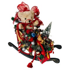 Antique Christmas Sledge With Toys Dolls Teddy Bears