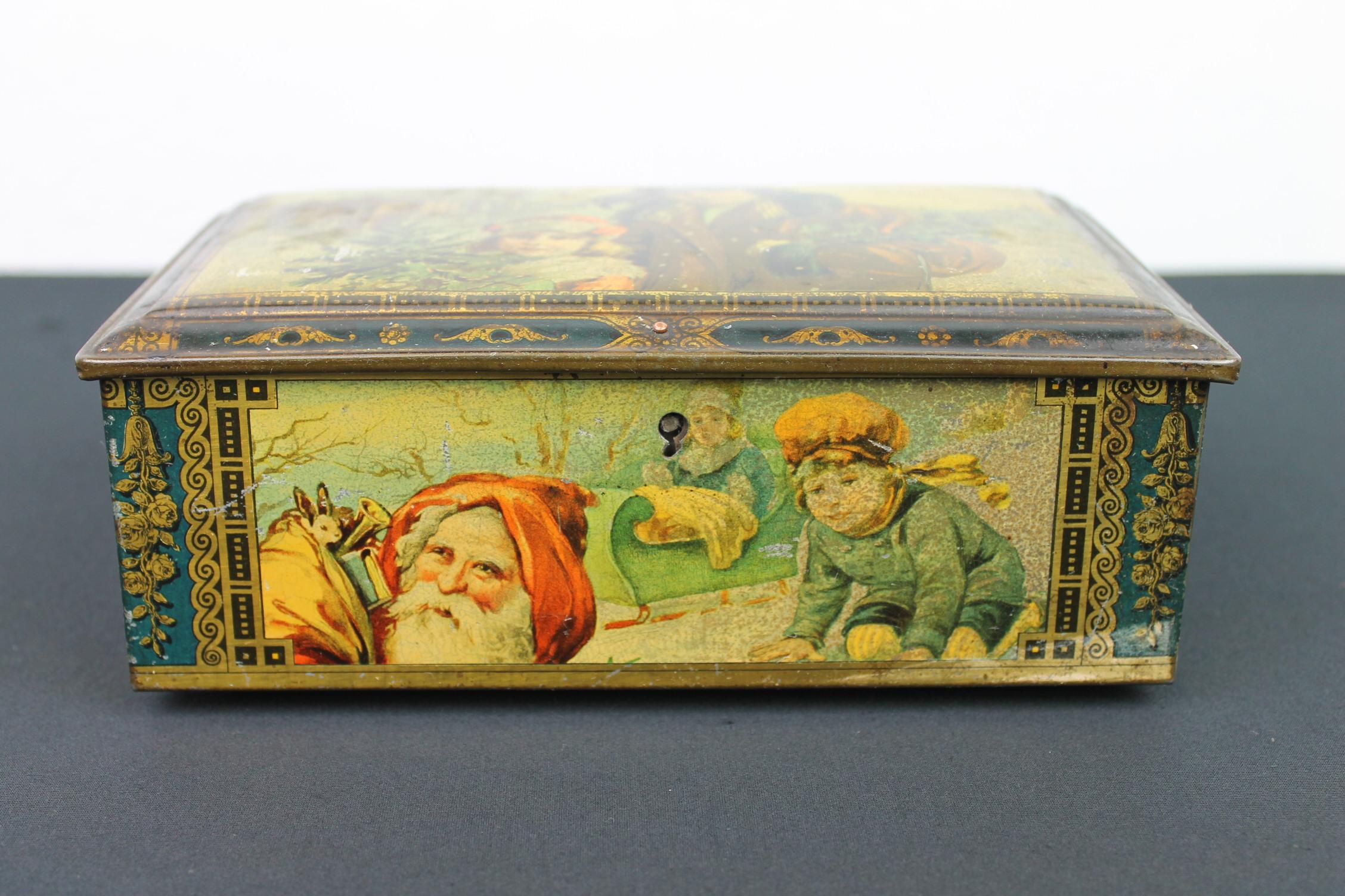 European Antique Christmas Tin with Santa Claus   For Sale