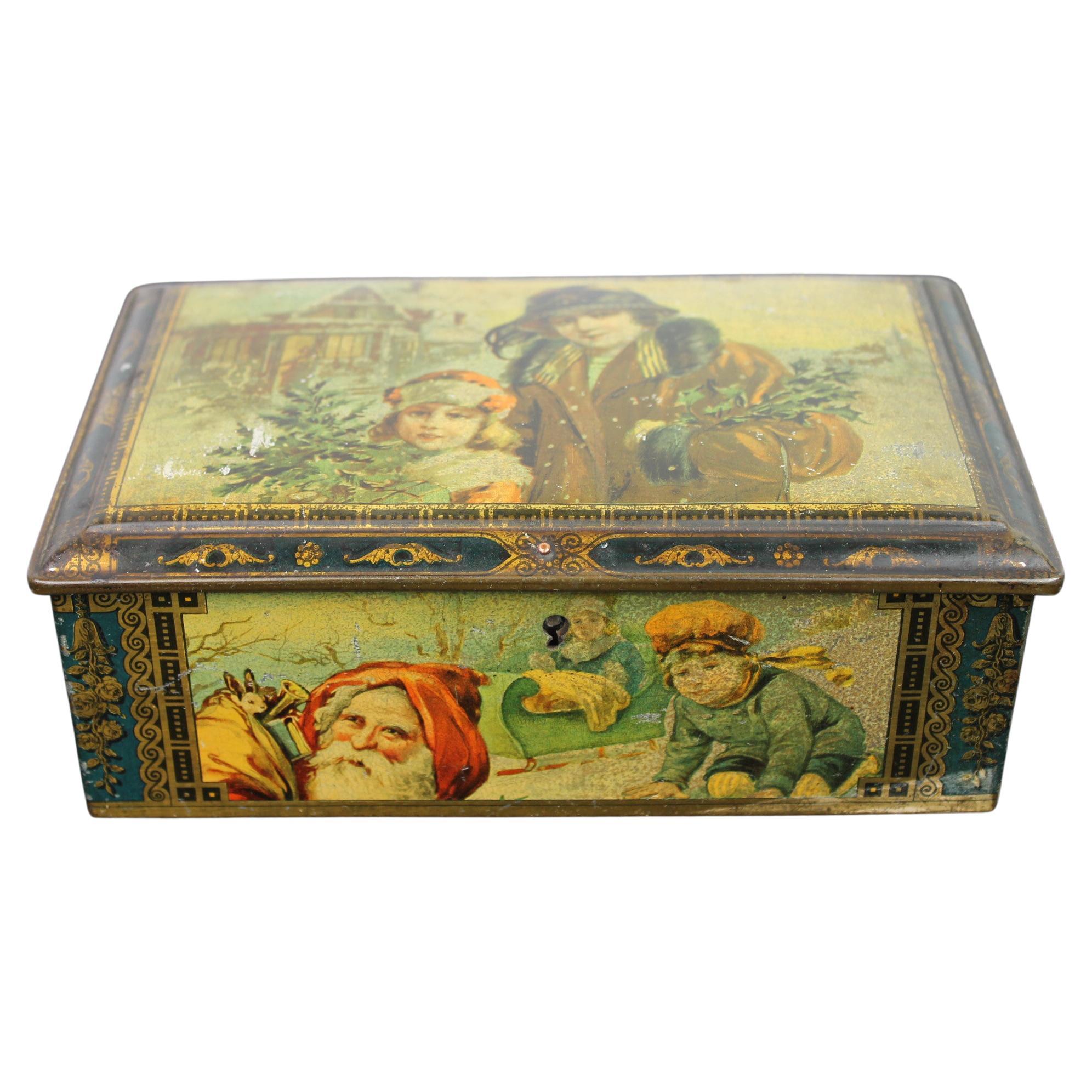 Antique Christmas Tin with Santa Claus   For Sale