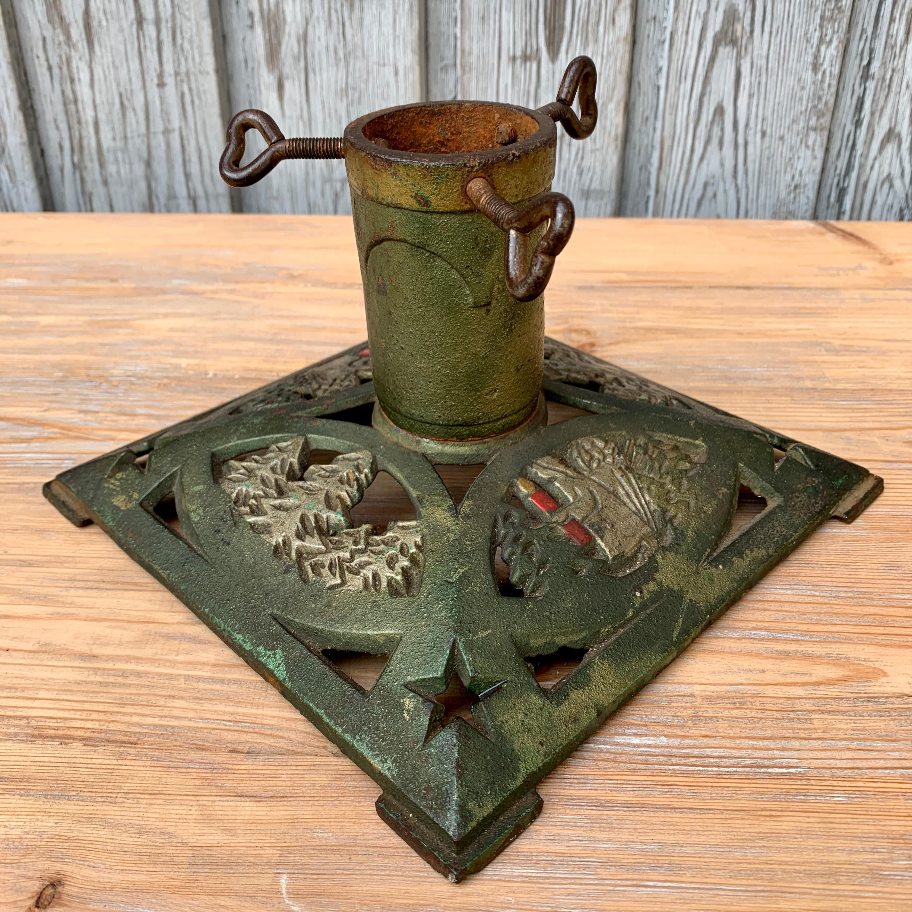 European Antique Christmas Tree Stand in Original Painted Cast Iron, circa 1900