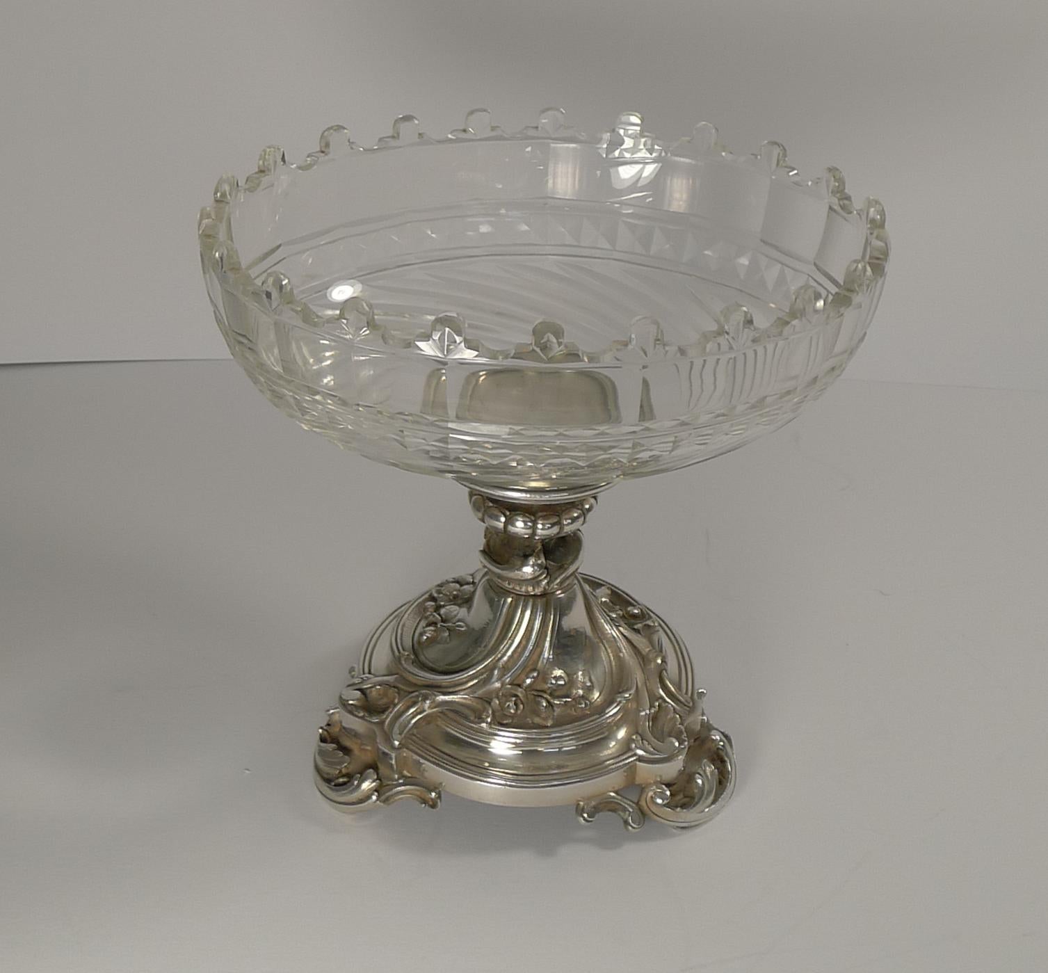 French Antique Christofle et Cie Silvered Bronze and Crystal Centrepiece, circa 1900 For Sale