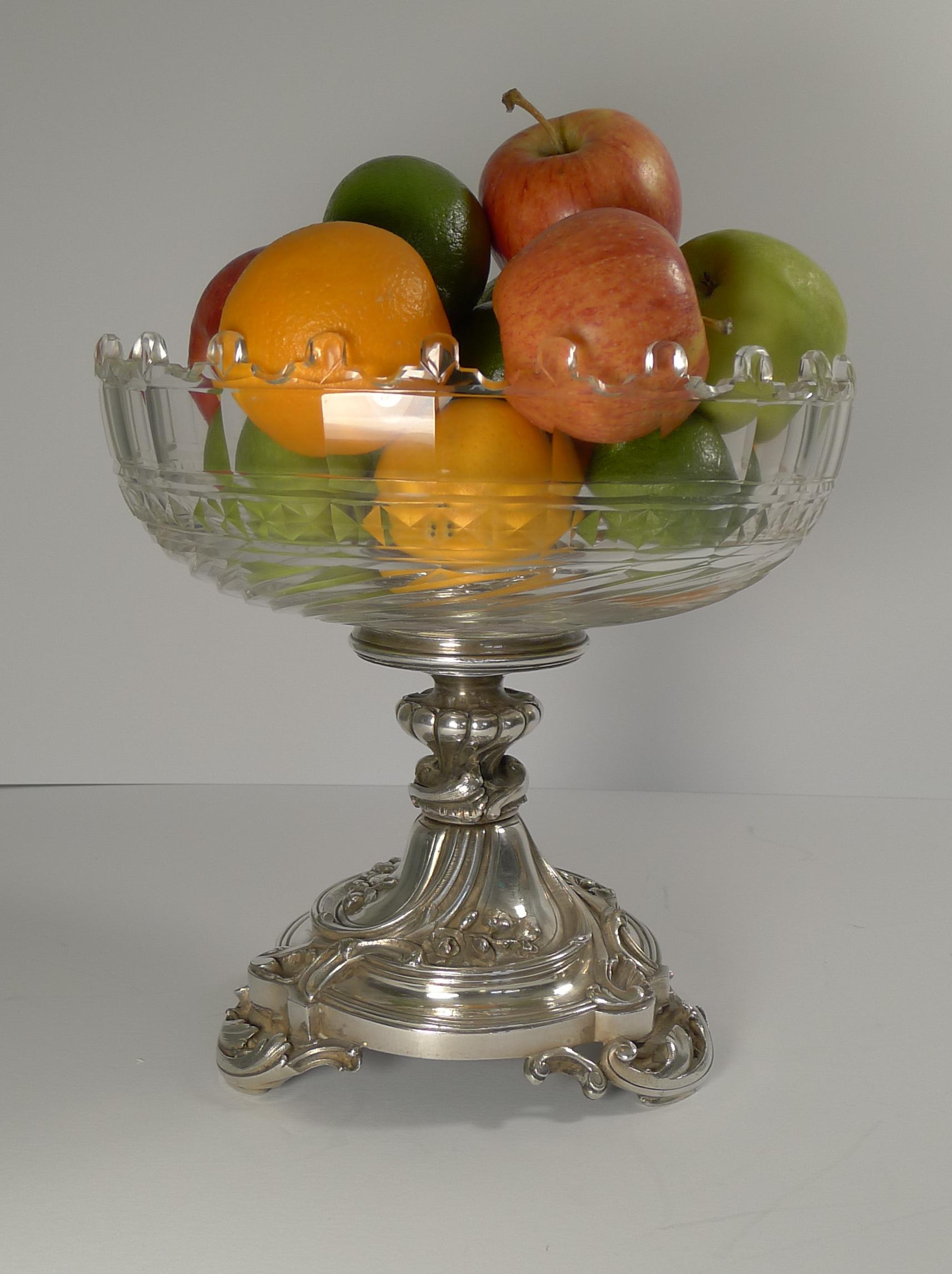 Early 20th Century Antique Christofle et Cie Silvered Bronze and Crystal Centrepiece, circa 1900 For Sale