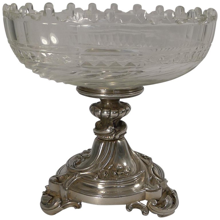 Centre de table antique Christofle et Cie en bronze argenté et cristal::  vers 1900 En vente sur 1stDibs