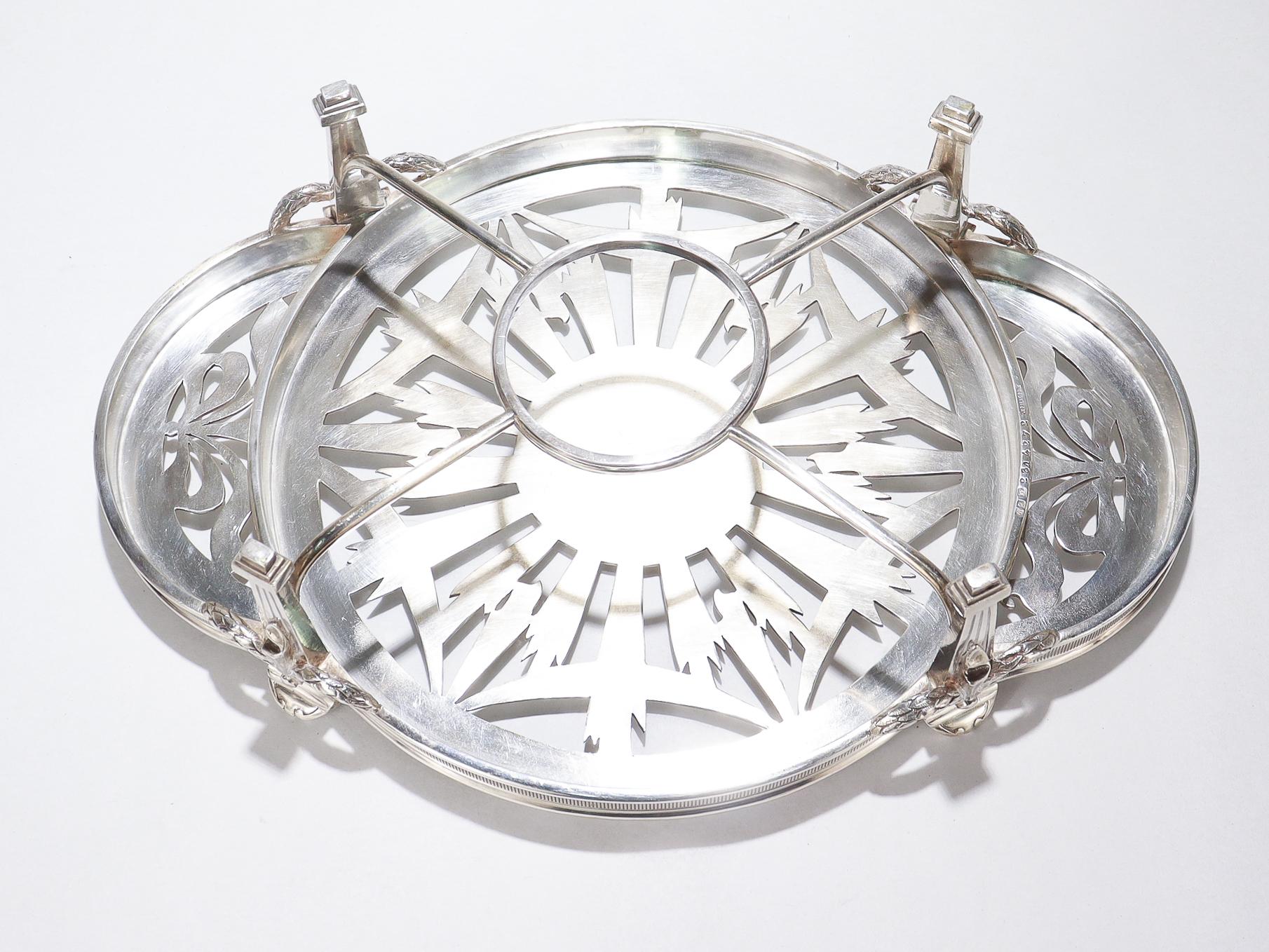 Antique Christofle French Empire Style Silver Plated Plateau or Warmer/Trivet 6