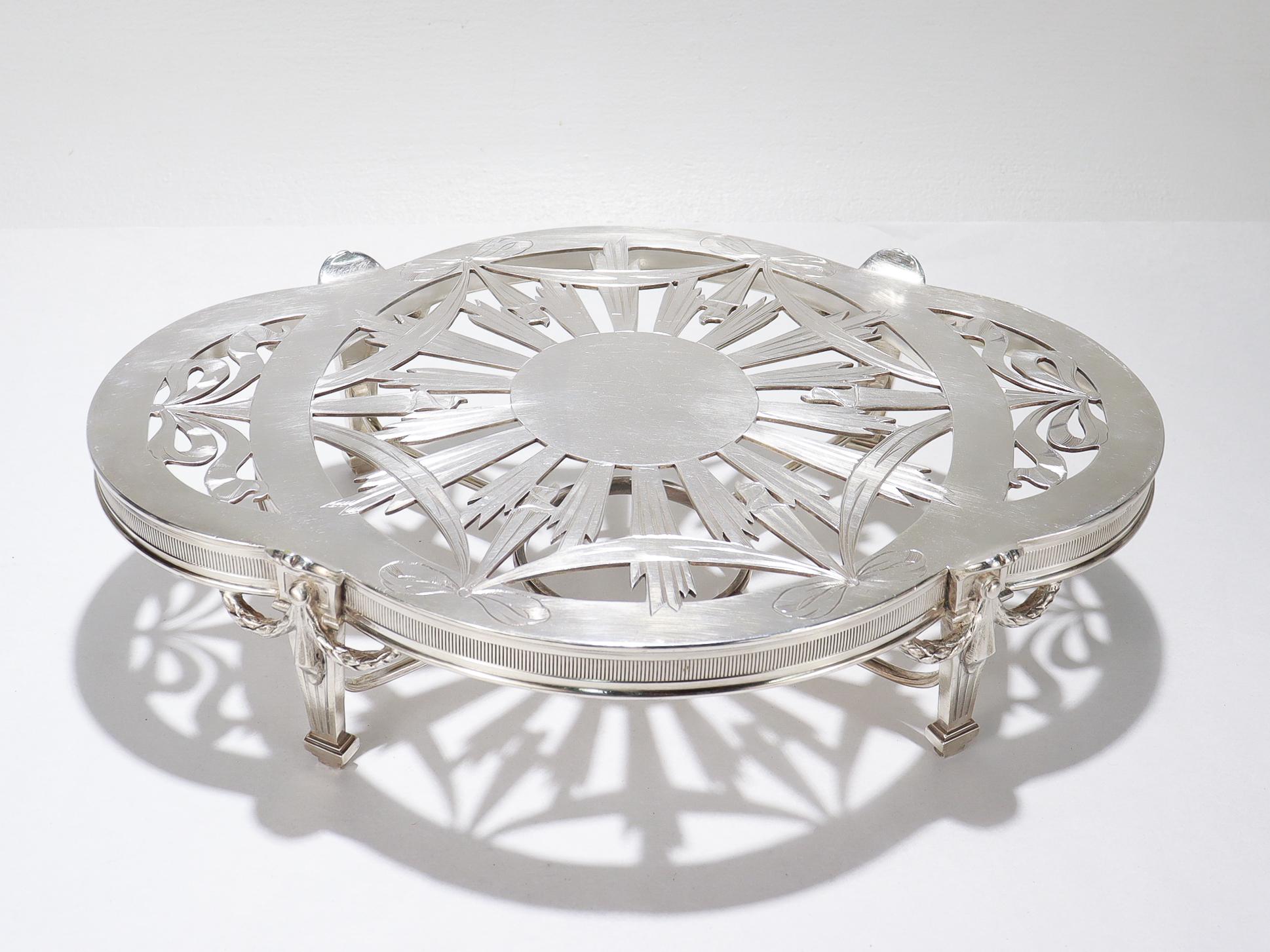 Antique Christofle French Empire Style Silver Plated Plateau or Warmer/Trivet In Good Condition In Philadelphia, PA
