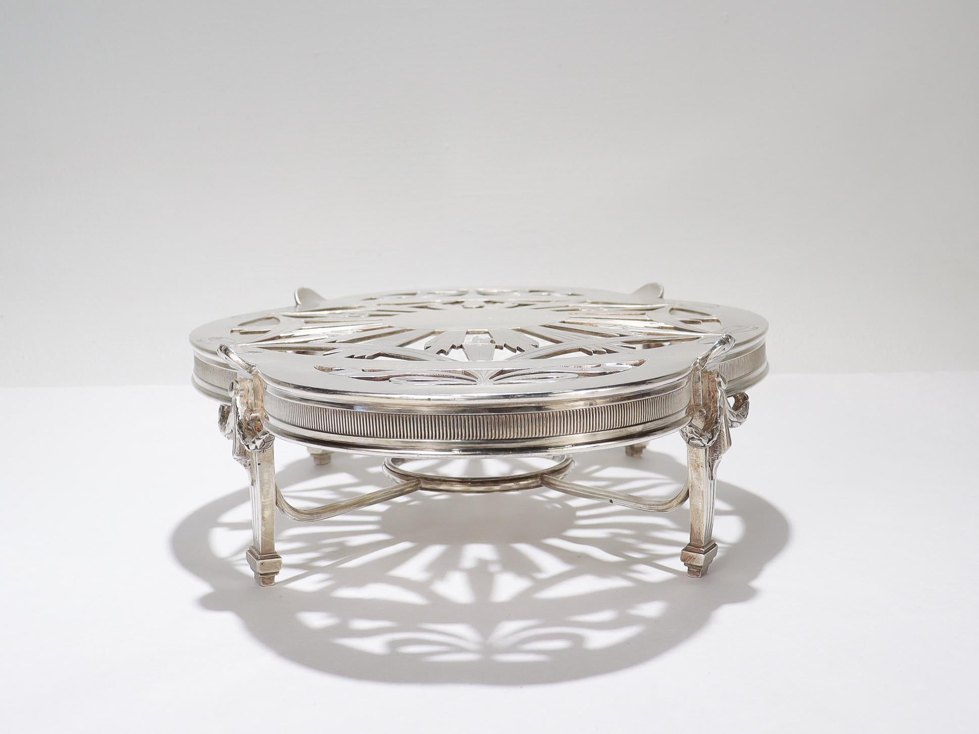 Antique Christofle French Empire Style Silver Plated Plateau or Warmer/Trivet 1