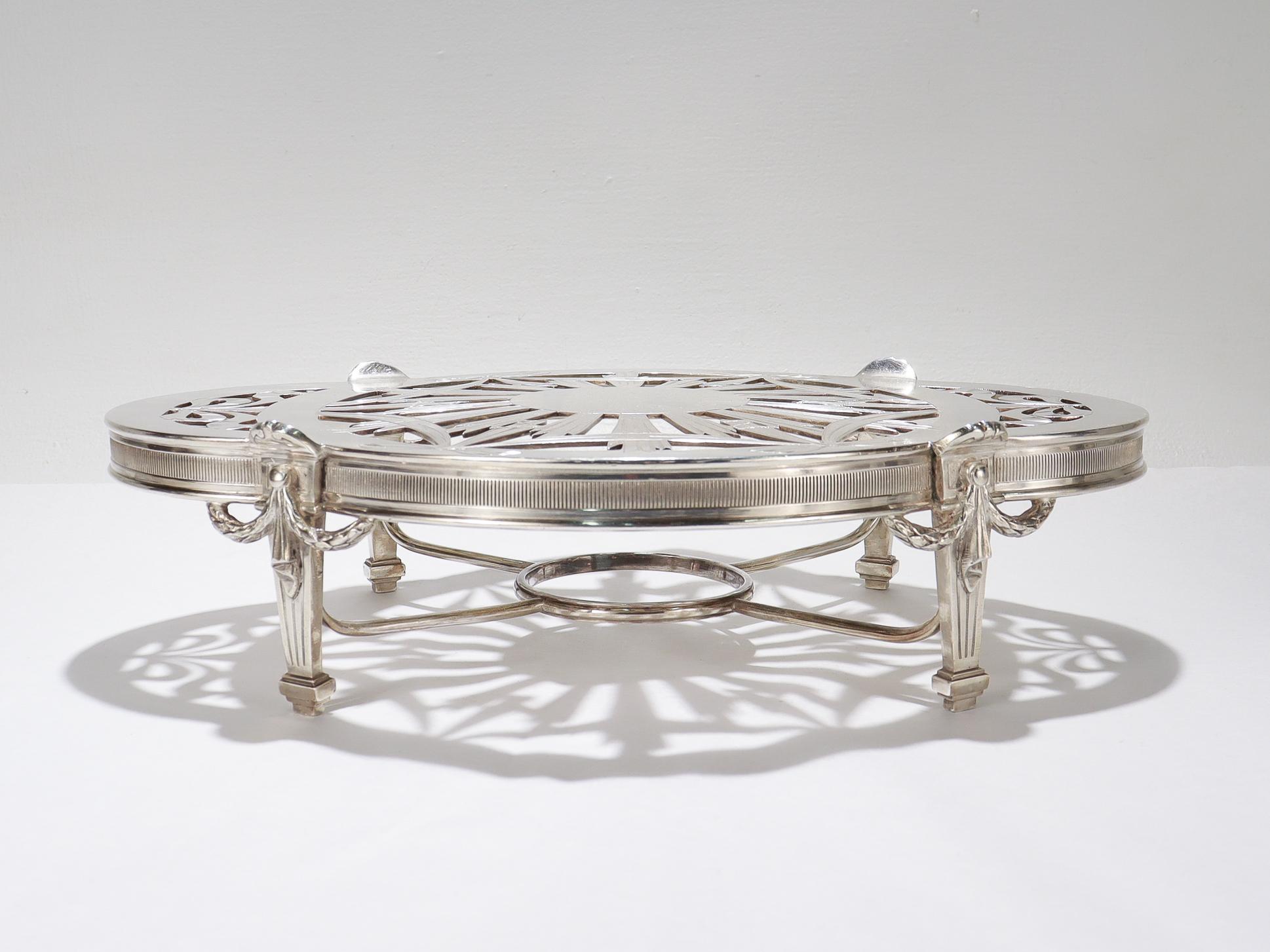 Antique Christofle French Empire Style Silver Plated Plateau or Warmer/Trivet 2