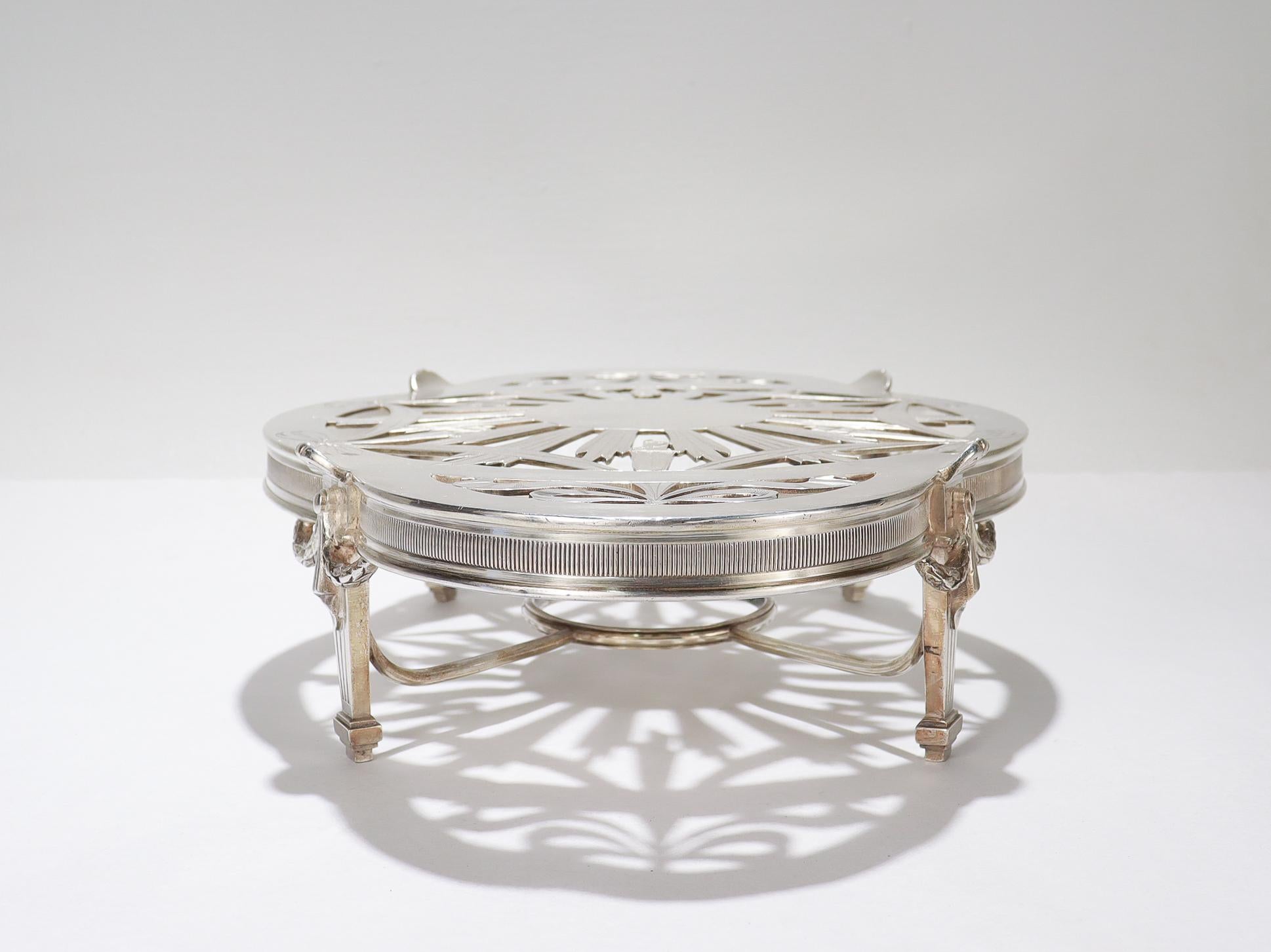 Antique Christofle French Empire Style Silver Plated Plateau or Warmer/Trivet 3