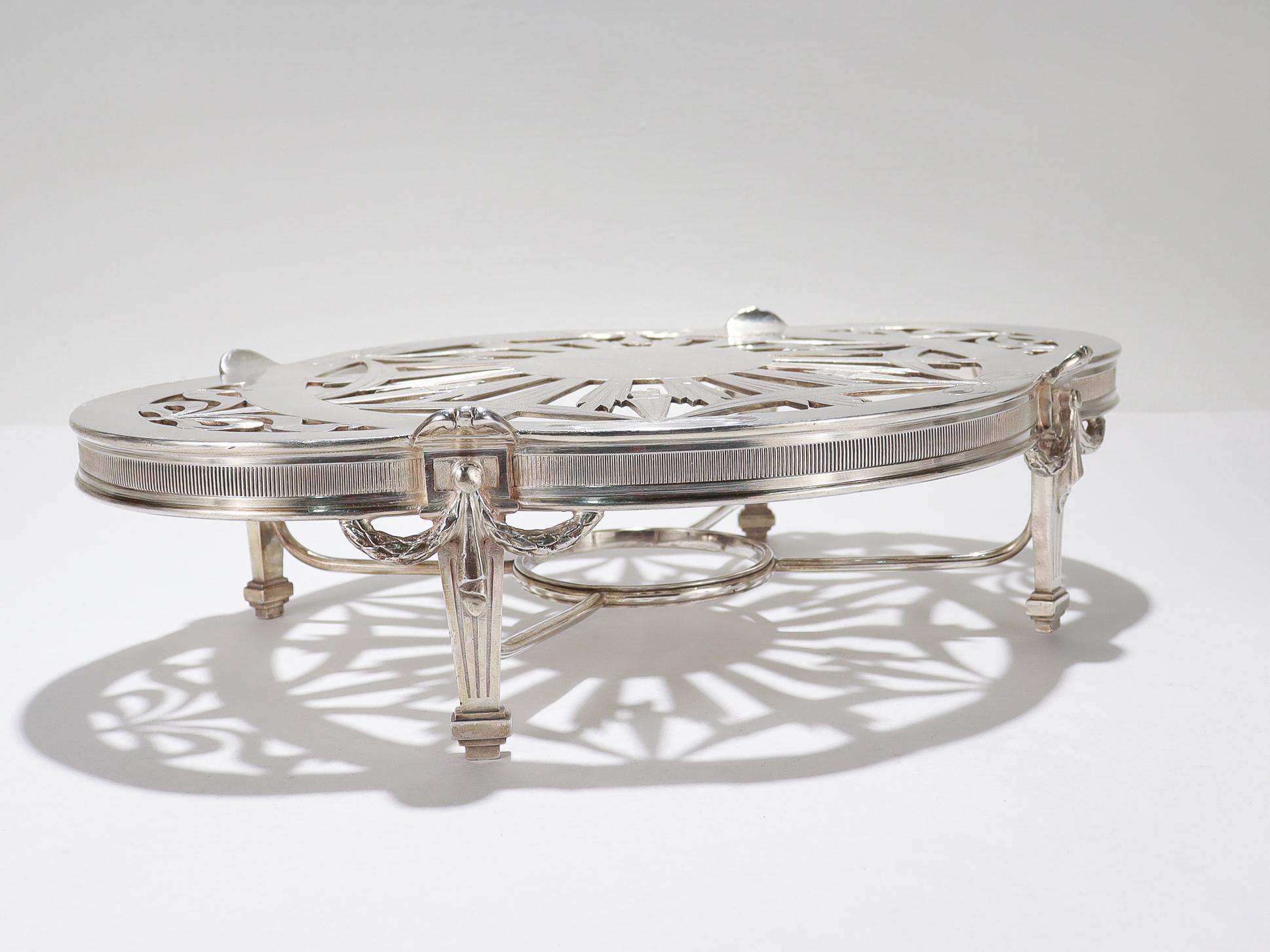 Antique Christofle French Empire Style Silver Plated Plateau or Warmer/Trivet 4