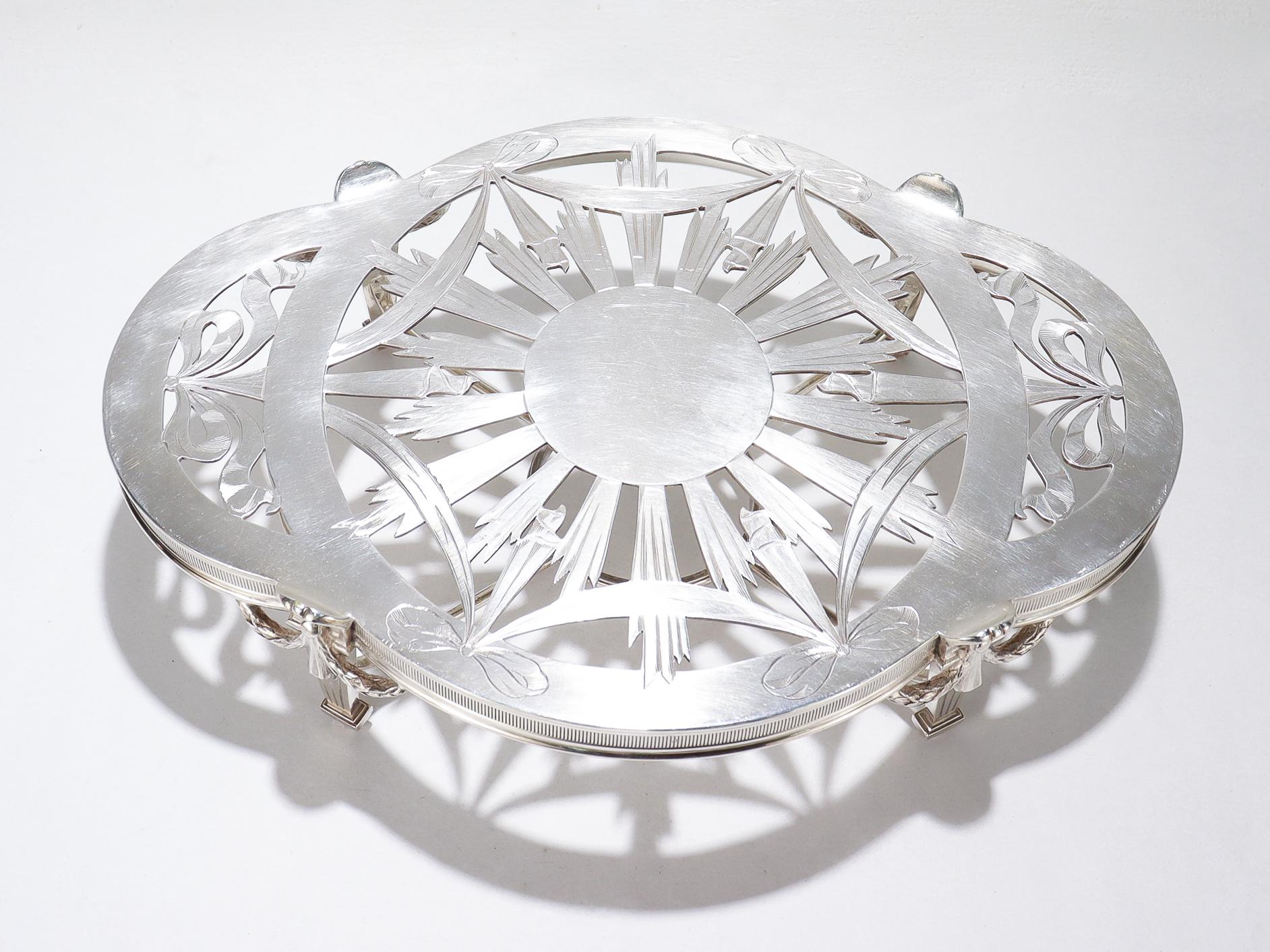 Antique Christofle French Empire Style Silver Plated Plateau or Warmer/Trivet 5