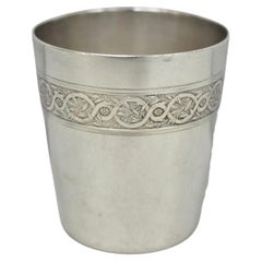 Antique Christofle French Silver Plated Shot Glass Goblet Cup w/ Wreath Pattern