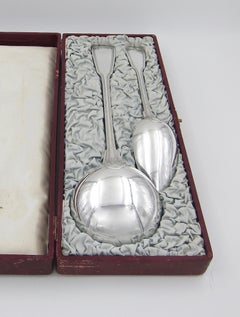 Antique Christofle Large Ladle and Serving Spoon in Original Box, 1878