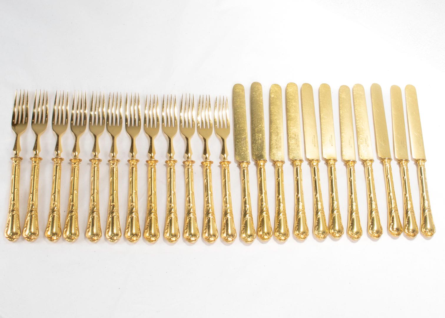 Belle Époque Ensemble de fourchettes et couteaux à dessert anciens de 23 pièces en plaqué électrique 
