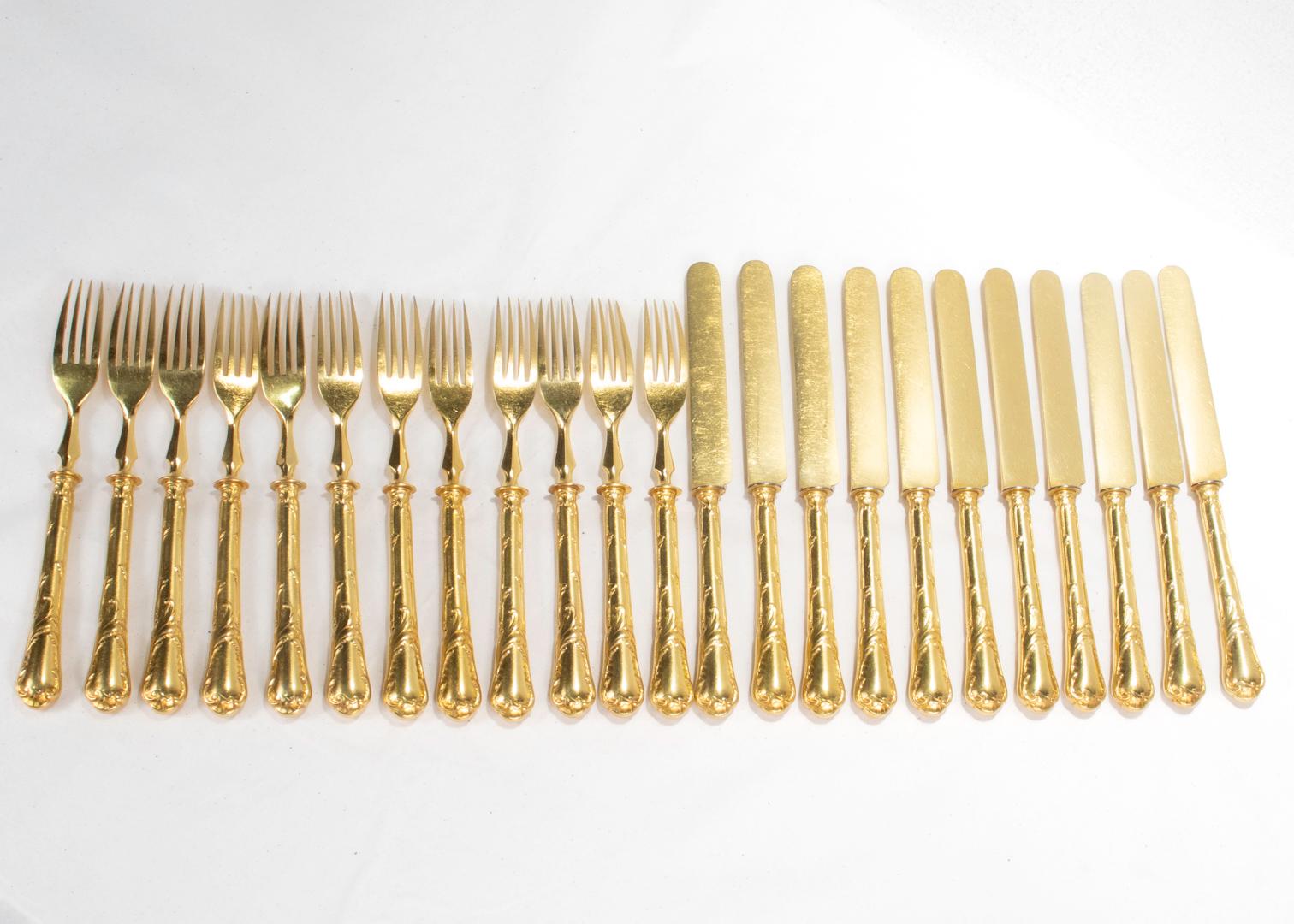 Ensemble de fourchettes et couteaux à dessert anciens de 23 pièces en plaqué électrique 