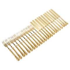 Juego antiguo de tenedor y cuchillo de postre Christofle "Marly Gold" electrochapado de 23 piezas