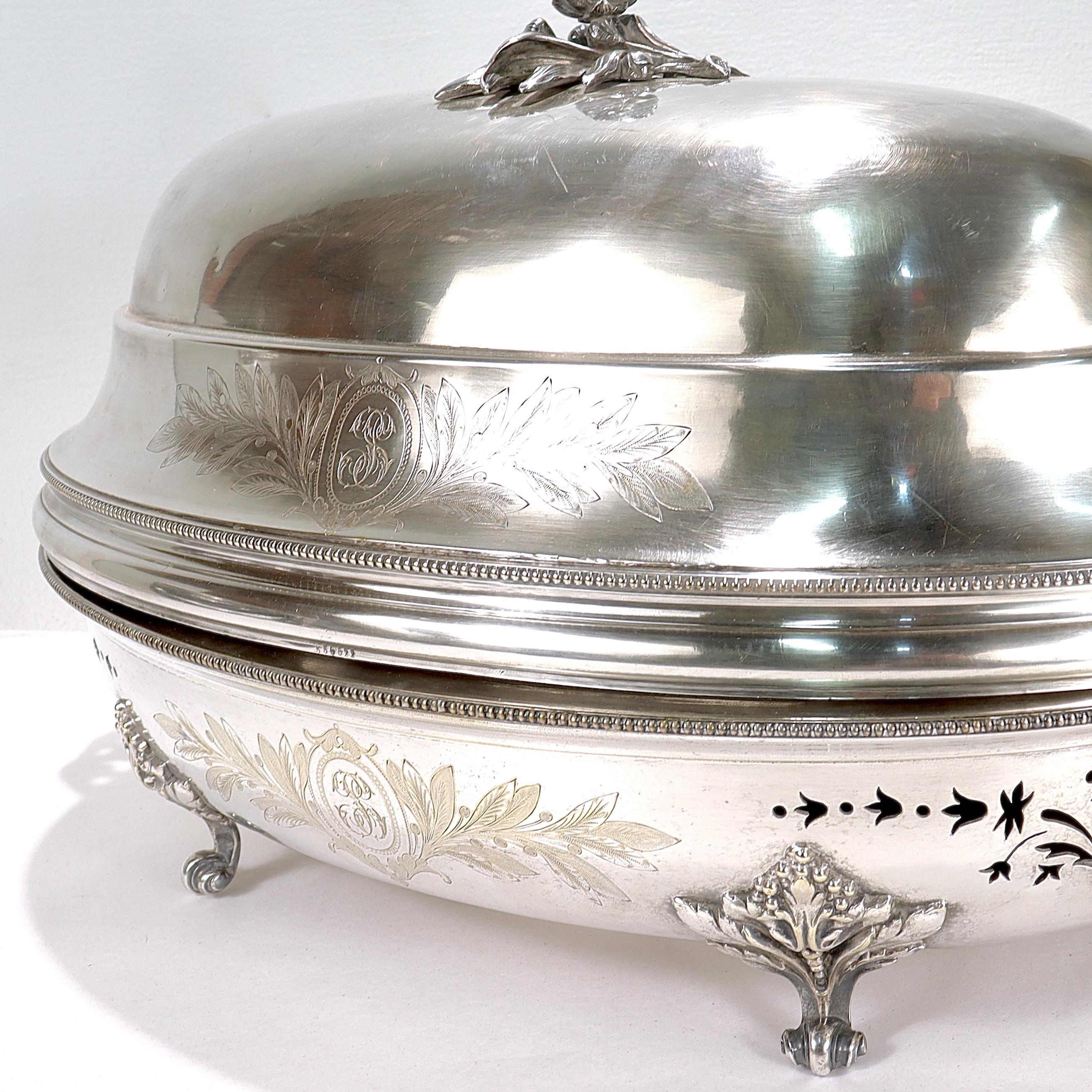 Antique Christofle Silver Plated Food Warmer / Tureen & Covered Dome For Sale 9
