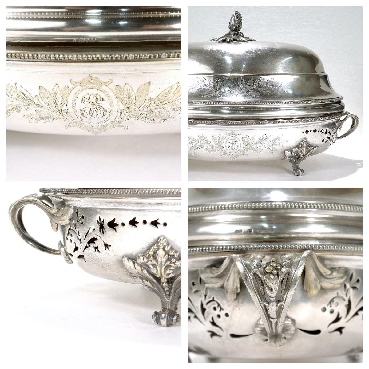 Women's or Men's Antique Christofle Silver Plated Food Warmer / Tureen & Covered Dome For Sale