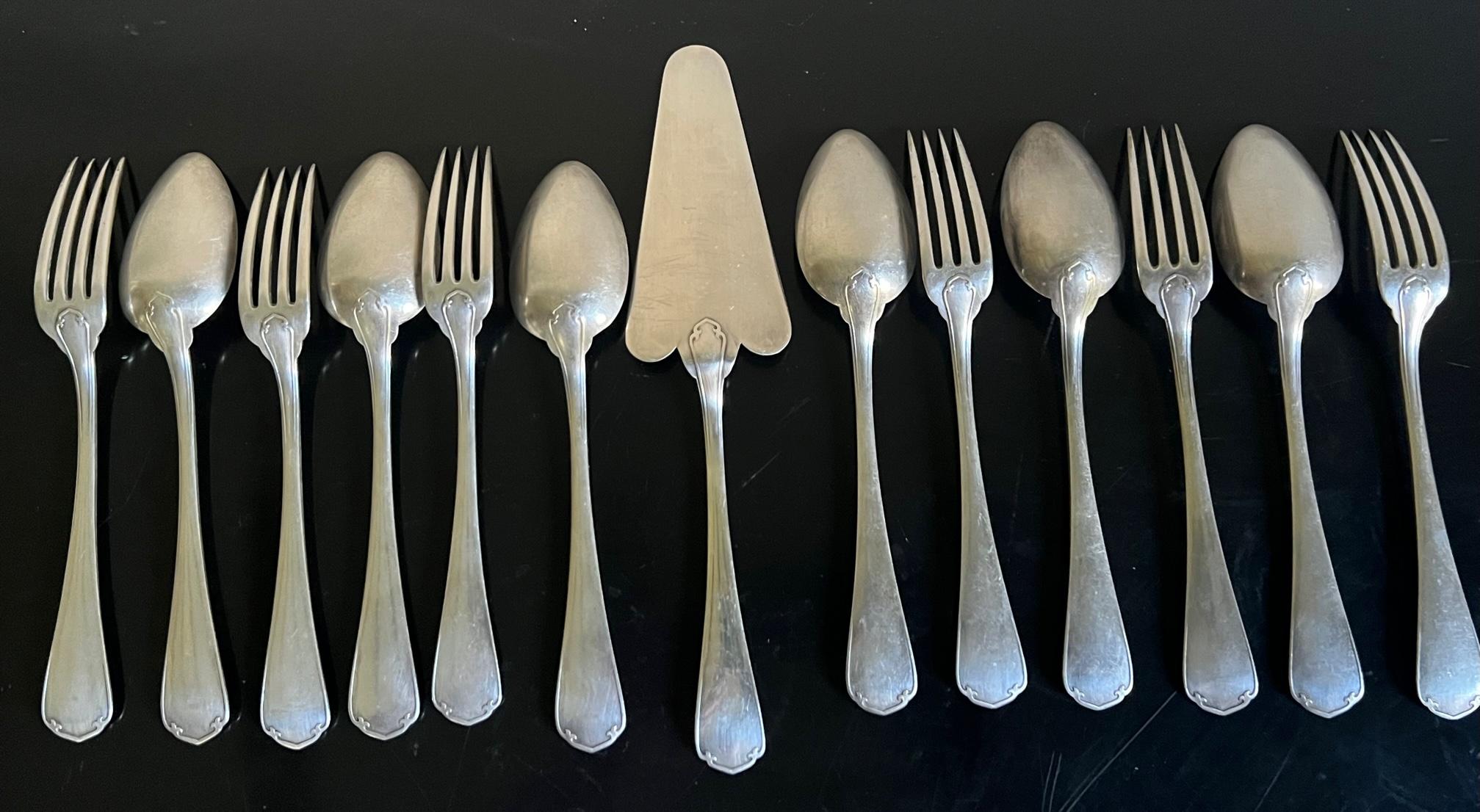 Antique Christofle Spoons Forks & Cake / Pie Server in Japonais Pattern-13 Piece 7