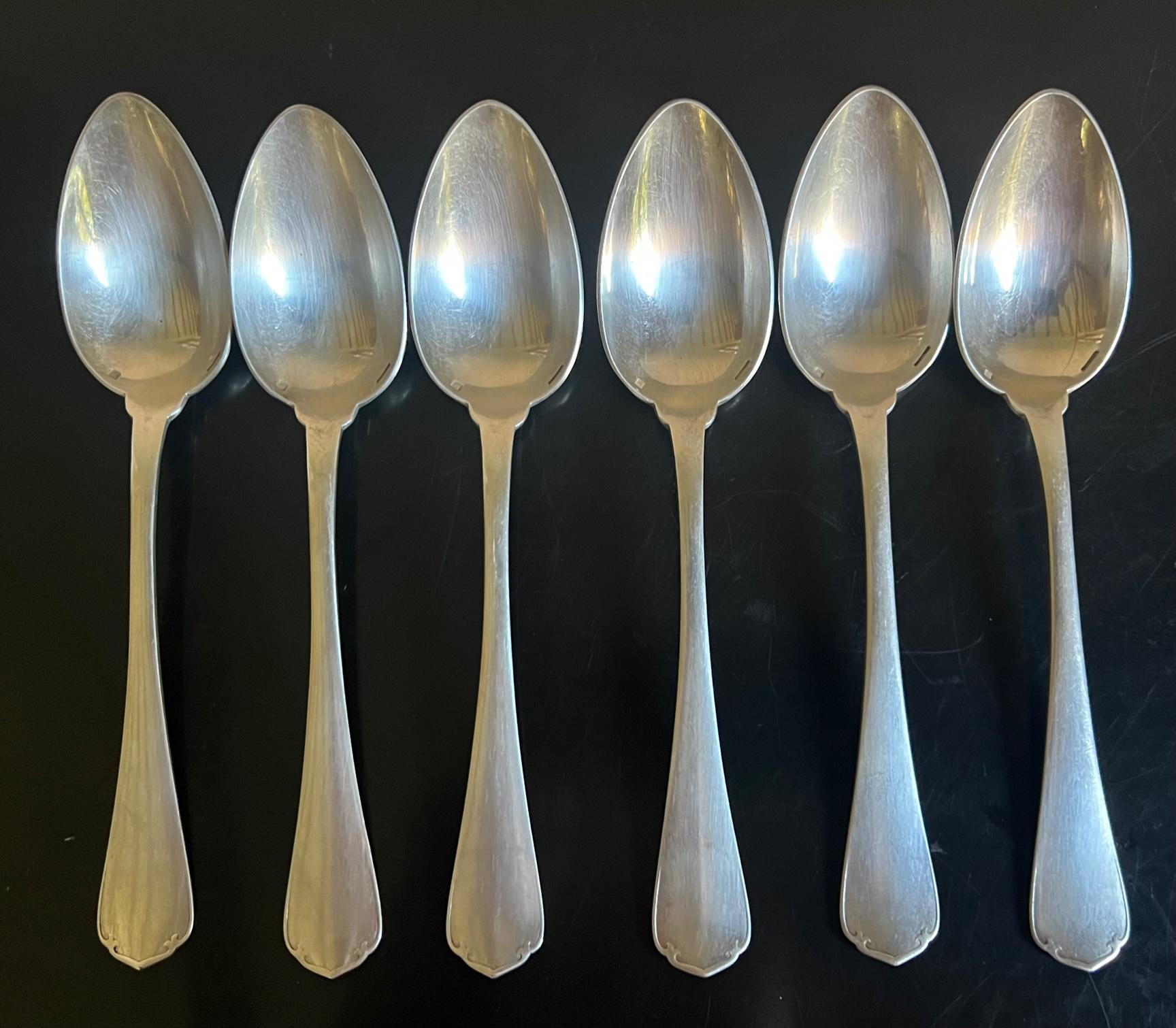Plated Antique Christofle Spoons Forks & Cake / Pie Server in Japonais Pattern-13 Piece For Sale
