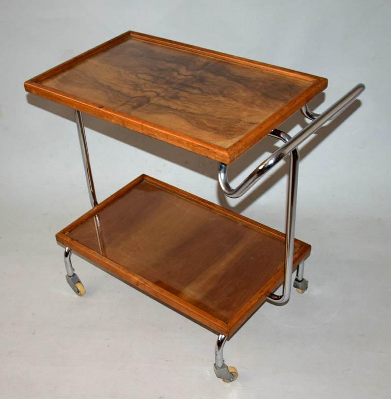 Mid-Century Modern Table de service en chrome ancien, Thonet, Jindřich Halabala en vente