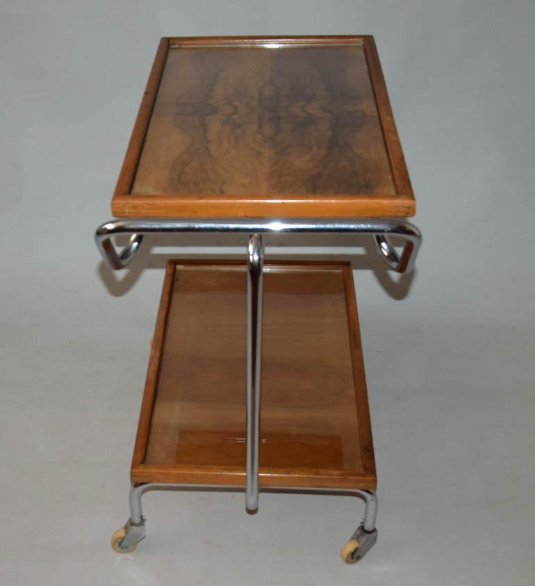 Unknown Antique chrome serving table, Thonet, Jindřich Halabala For Sale