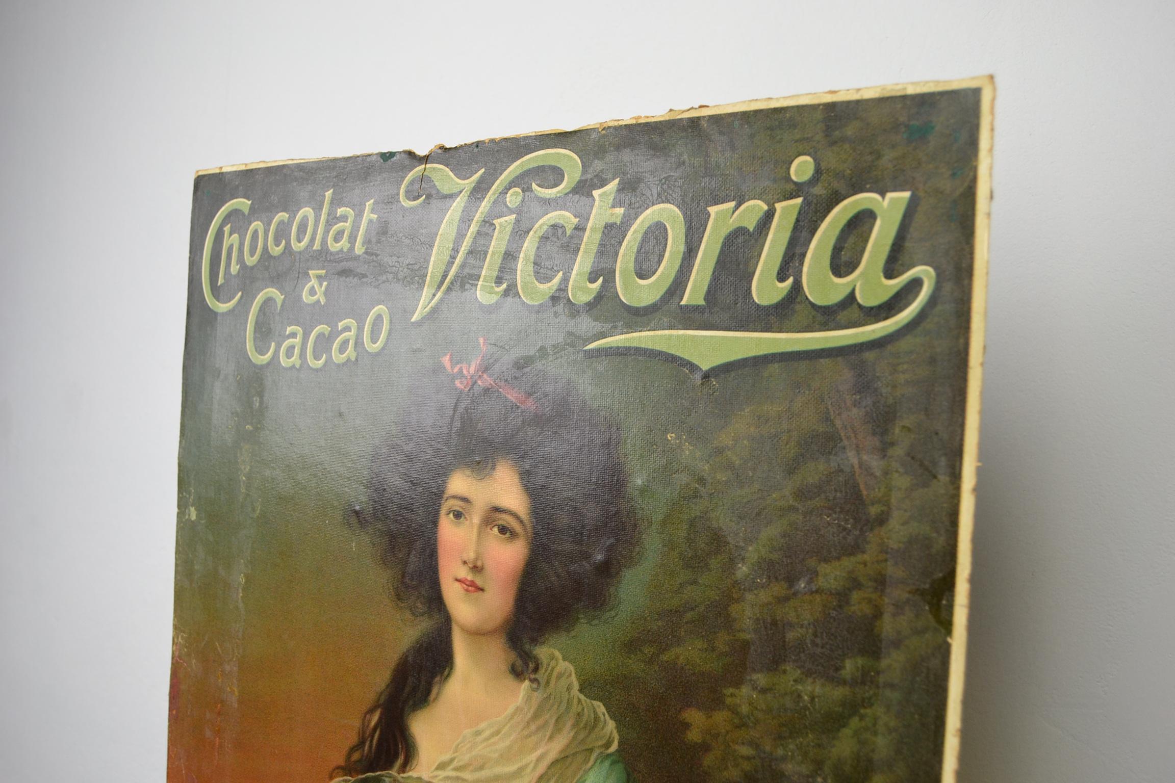 20th Century Antique Chromo Advertising Sign for Victoria Chocolate and Cacao, Belgium