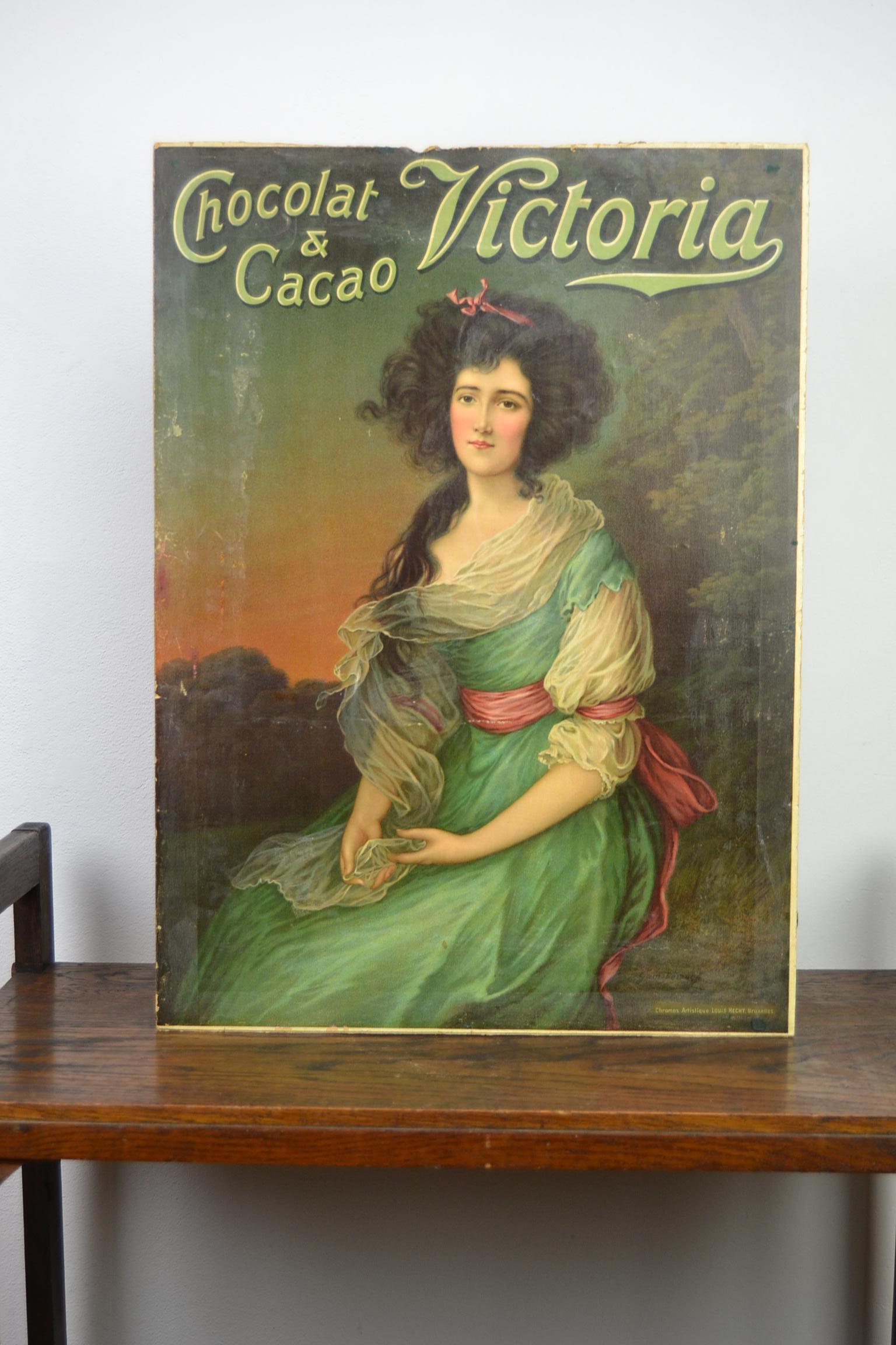 Antique Chromo Advertising Sign for Victoria Chocolate and Cacao, Belgium 2