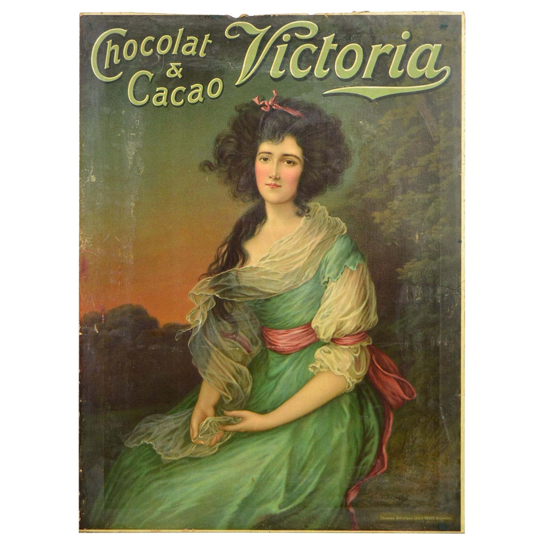 Antique Chromo Advertising Sign for Victoria Chocolate and Cacao, Belgium