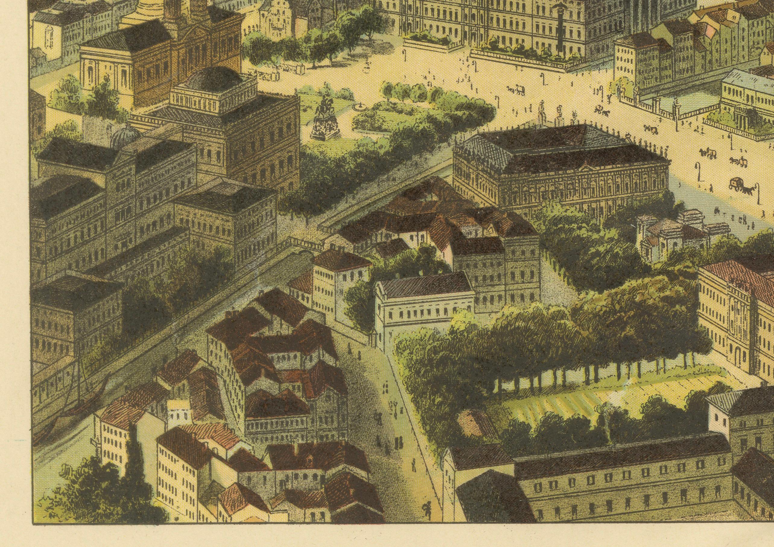 Antique Chromolithograph Bird’s Eye View of Berlin, Germany, circa 1885 In Good Condition For Sale In Langweer, NL