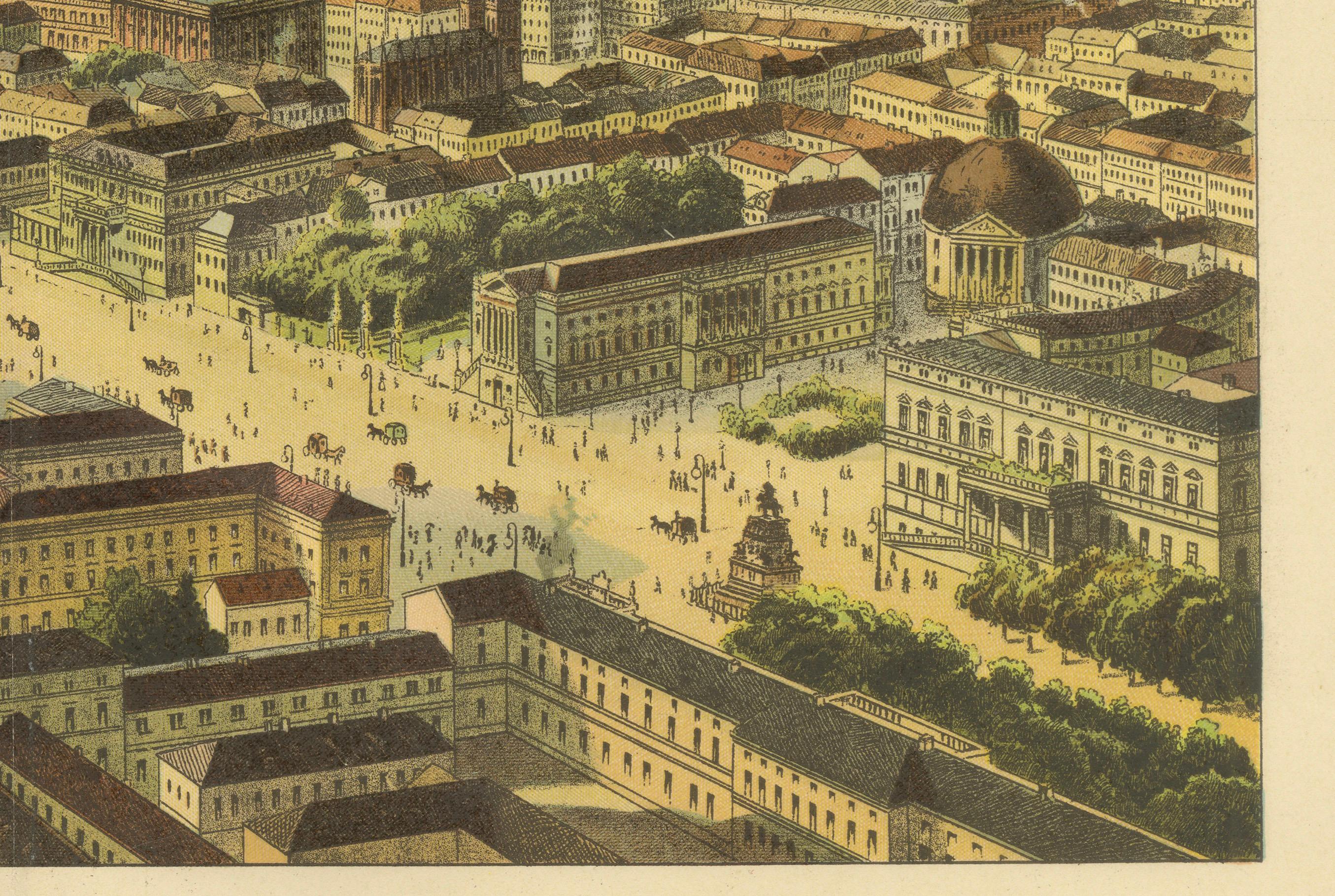 19th Century Antique Chromolithograph Bird’s Eye View of Berlin, Germany, circa 1885 For Sale