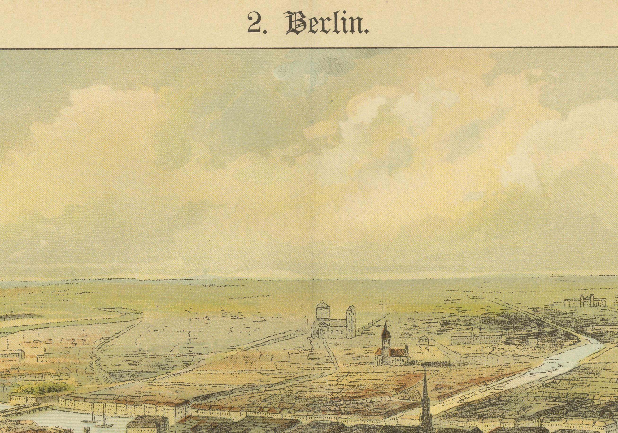 Antique Chromolithograph Bird’s Eye View of Berlin, Germany, circa 1885 For Sale 1