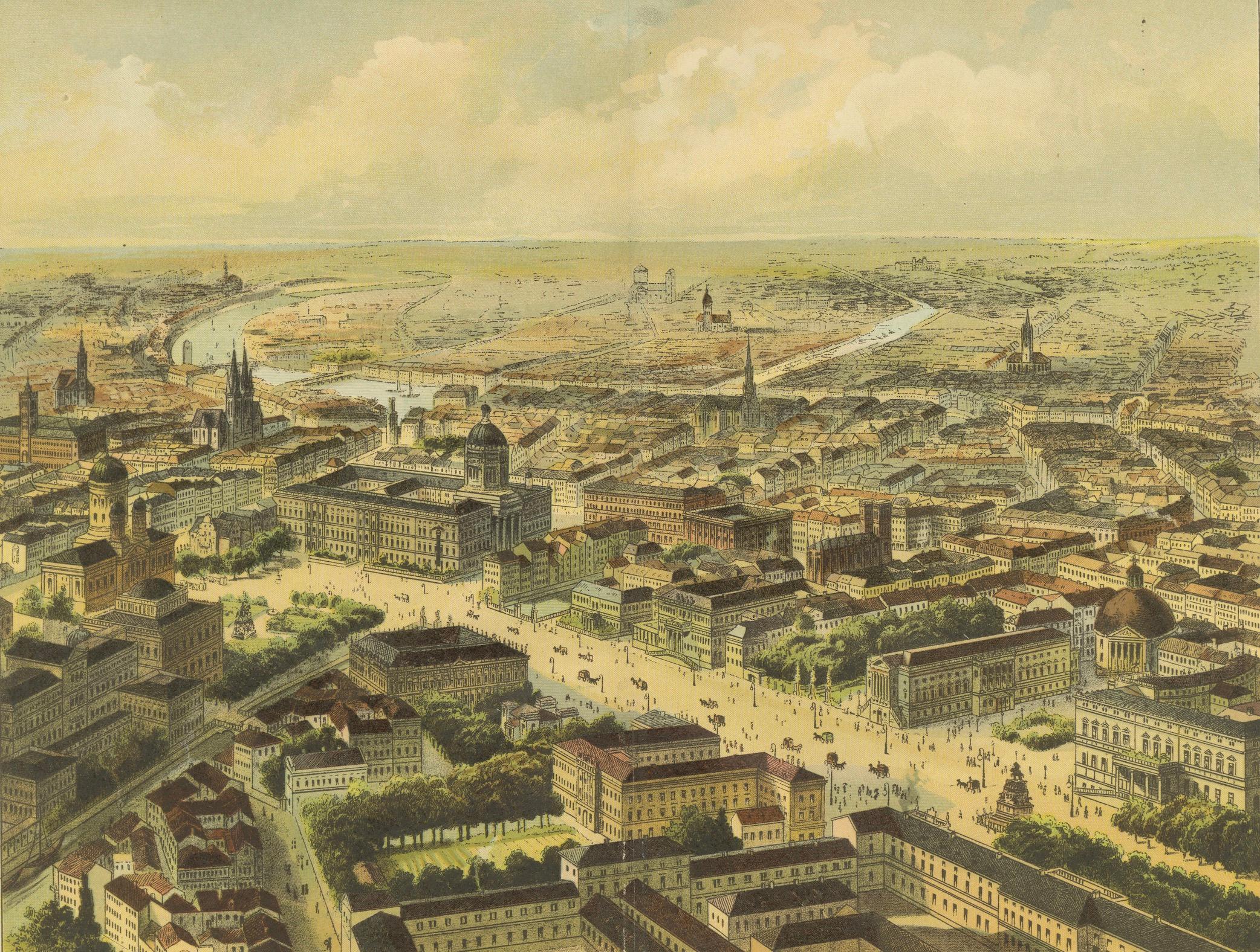Antique Chromolithograph Bird’s Eye View of Berlin, Germany, circa 1885 For Sale 2