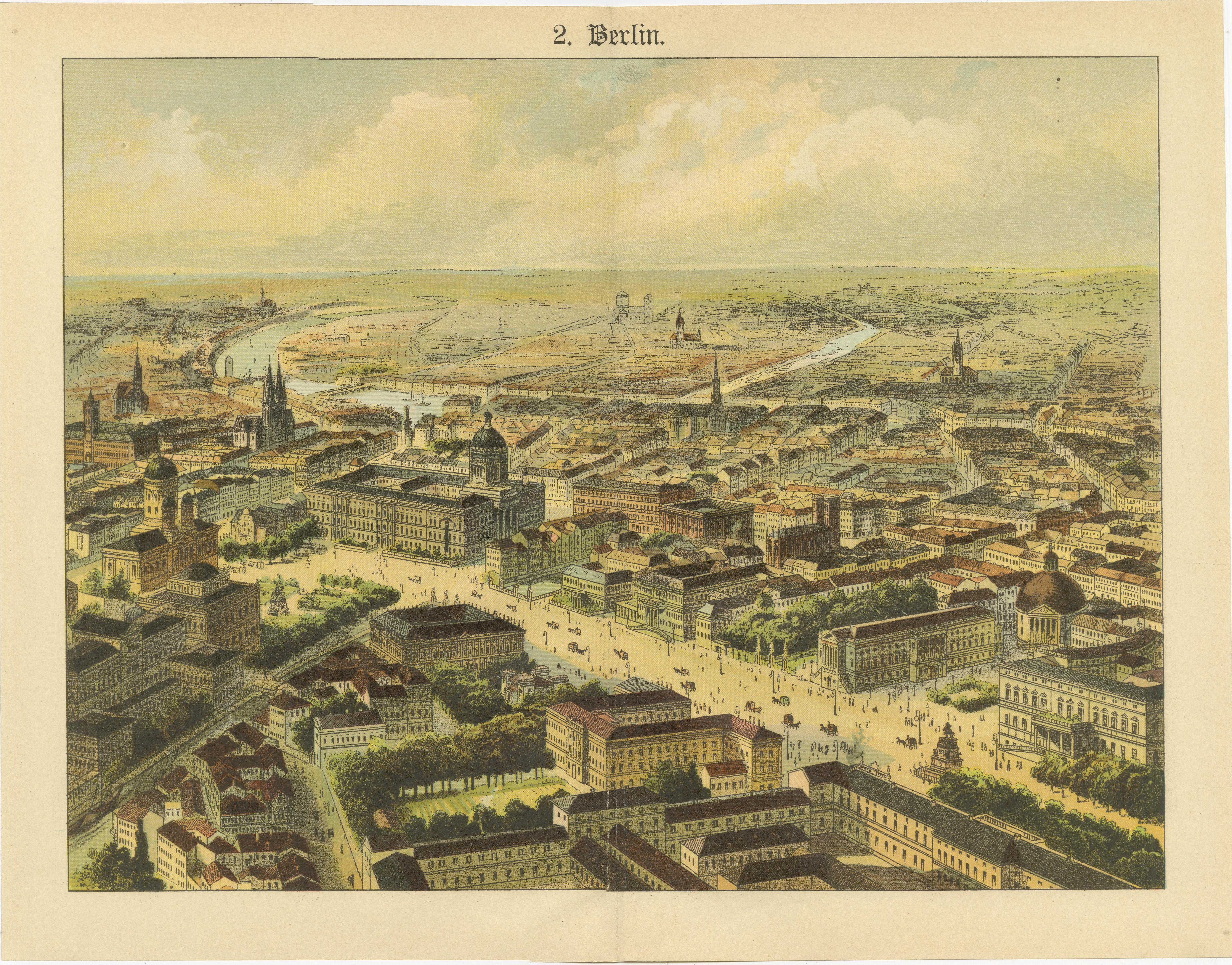 Antique Chromolithograph Bird’s Eye View of Berlin, Germany, circa 1885 For Sale 3