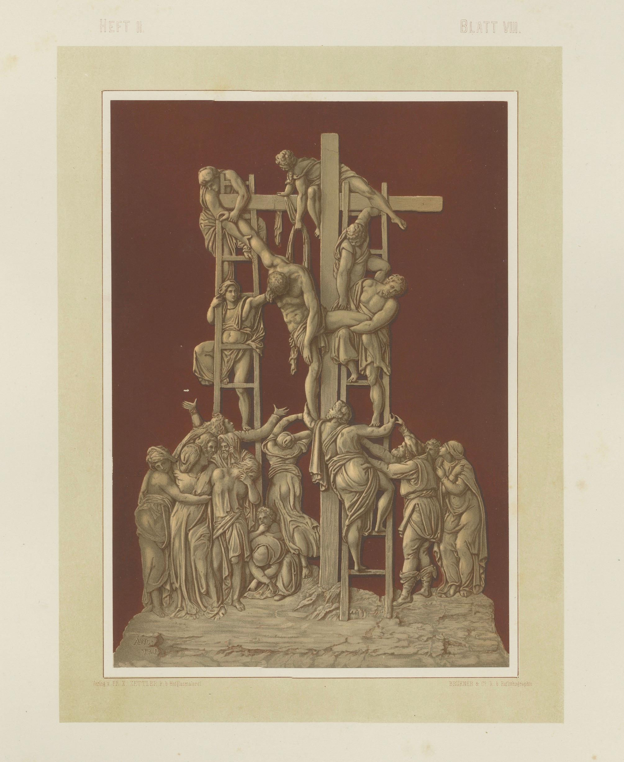 Antique Chromolithograph Deposition of Christ, Reiche Kapelle Munich, 1874