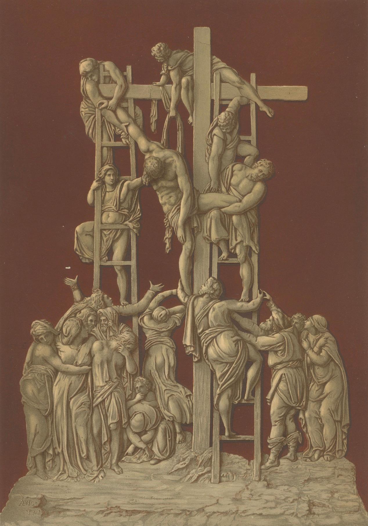 Antique Chromolithograph Deposition of Christ, Reiche Kapelle Munich, 1874
