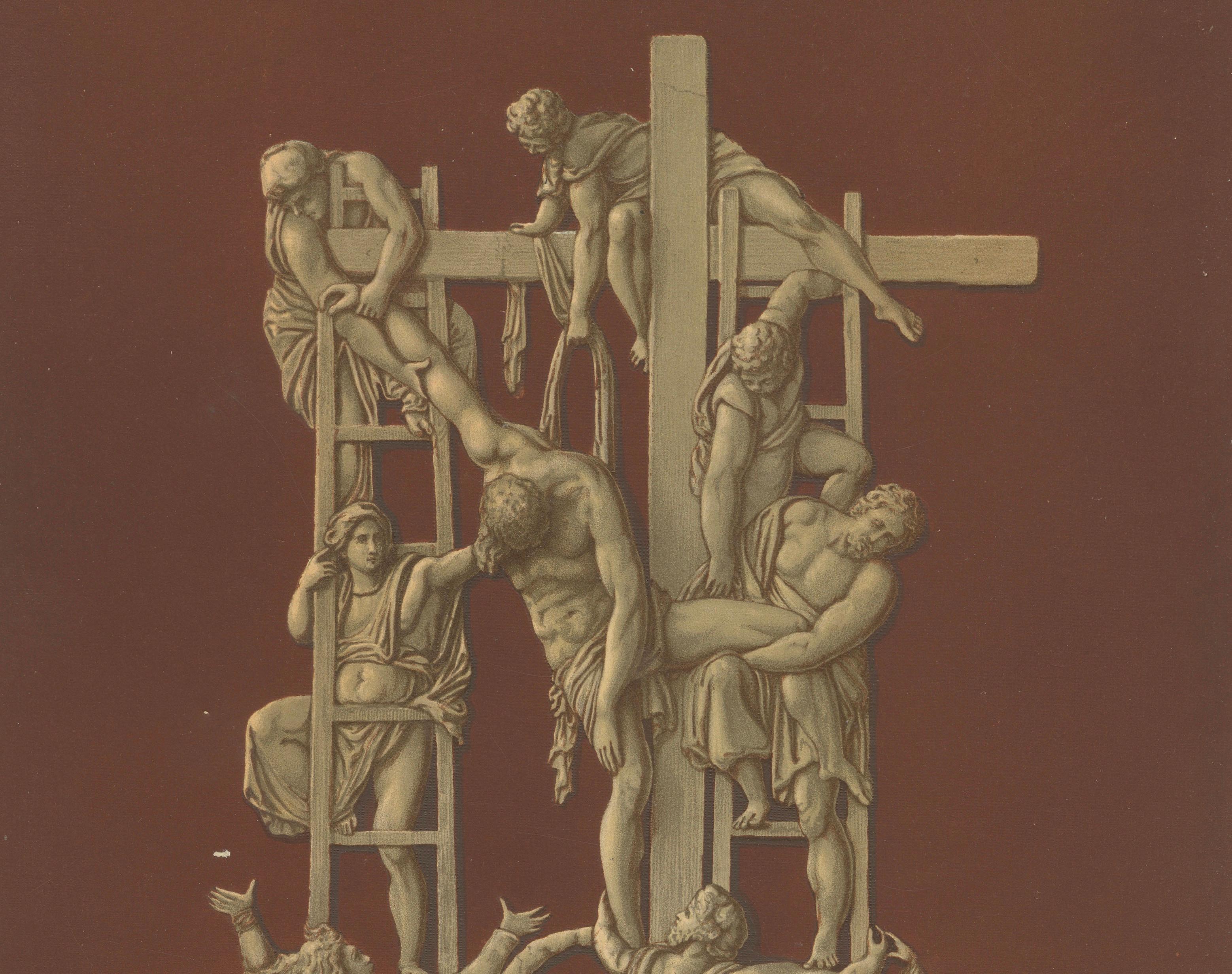 Antique Chromolithograph Deposition of Christ, Reiche Kapelle Munich, 1874