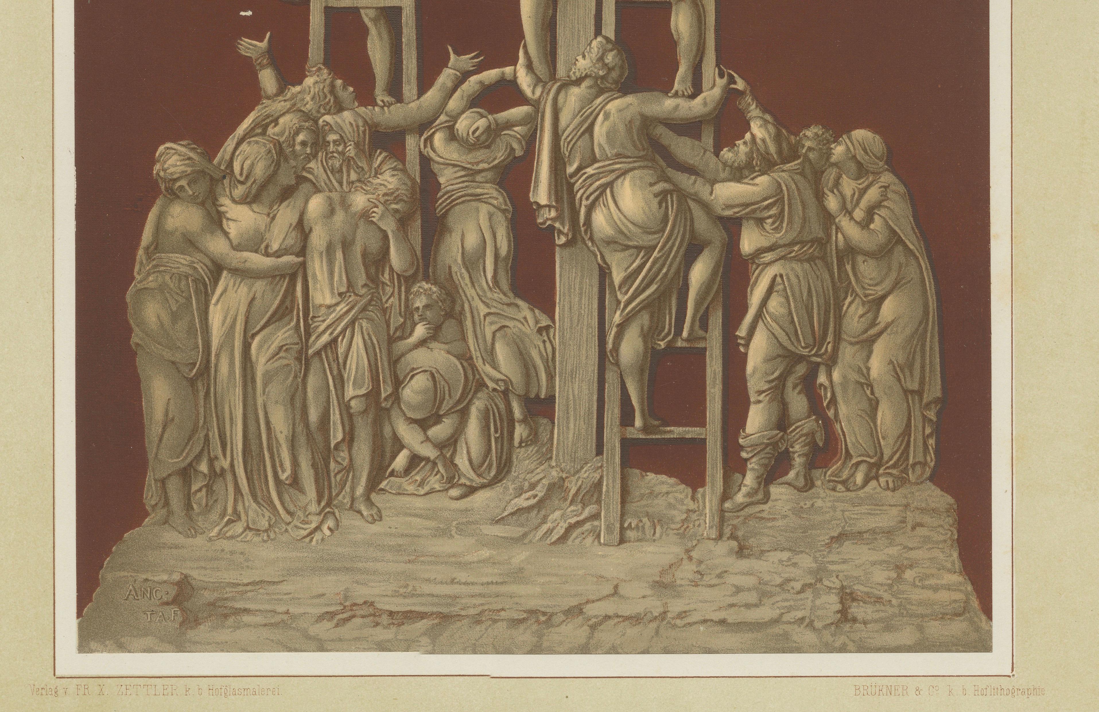 Antique Chromolithograph Deposition of Christ, Reiche Kapelle Munich, 1874