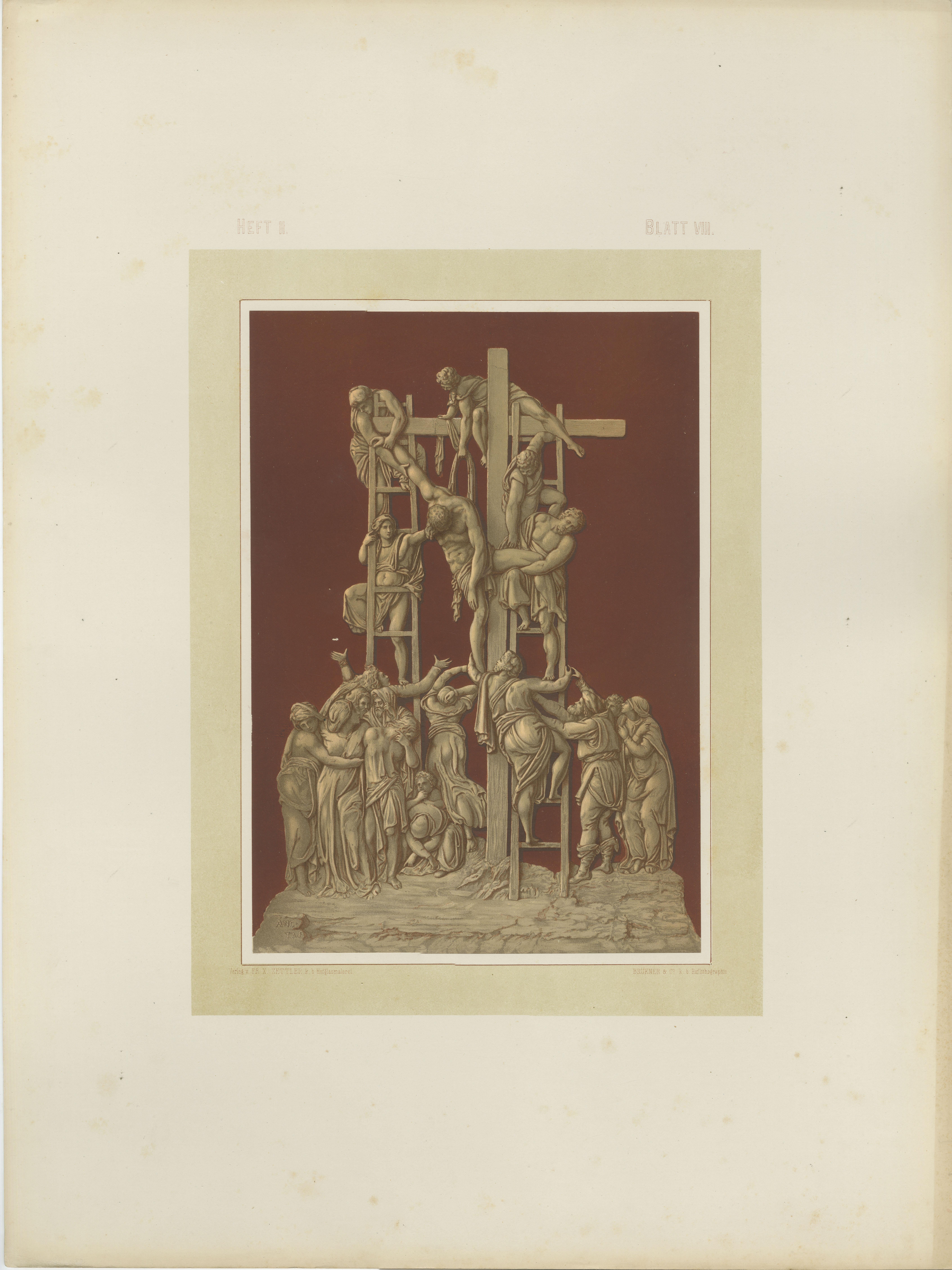 Antique Chromolithograph Deposition of Christ, Reiche Kapelle Munich, 1874