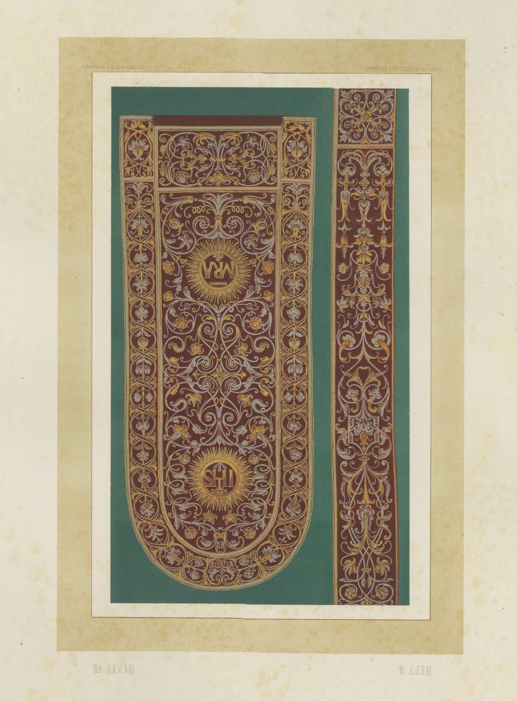 Antique Chromolithograph Liturgical Textile Ornament, Reiche Kapelle Munich 1874