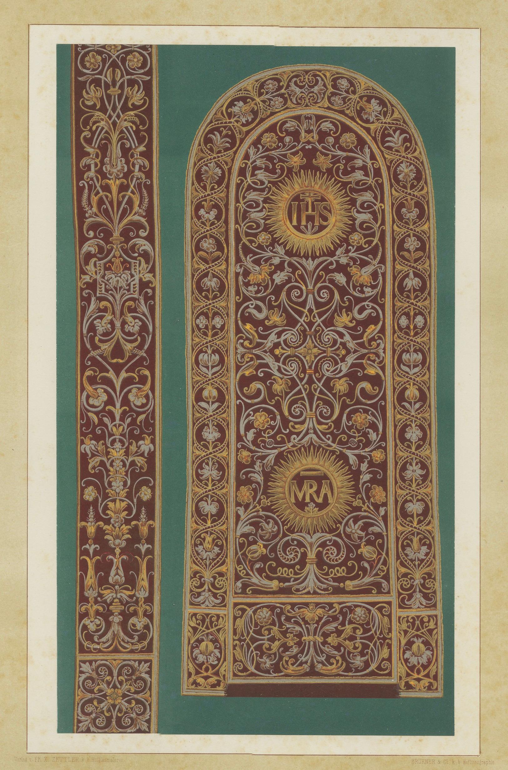 Antique Chromolithograph Liturgical Textile Ornament, Reiche Kapelle Munich 1874