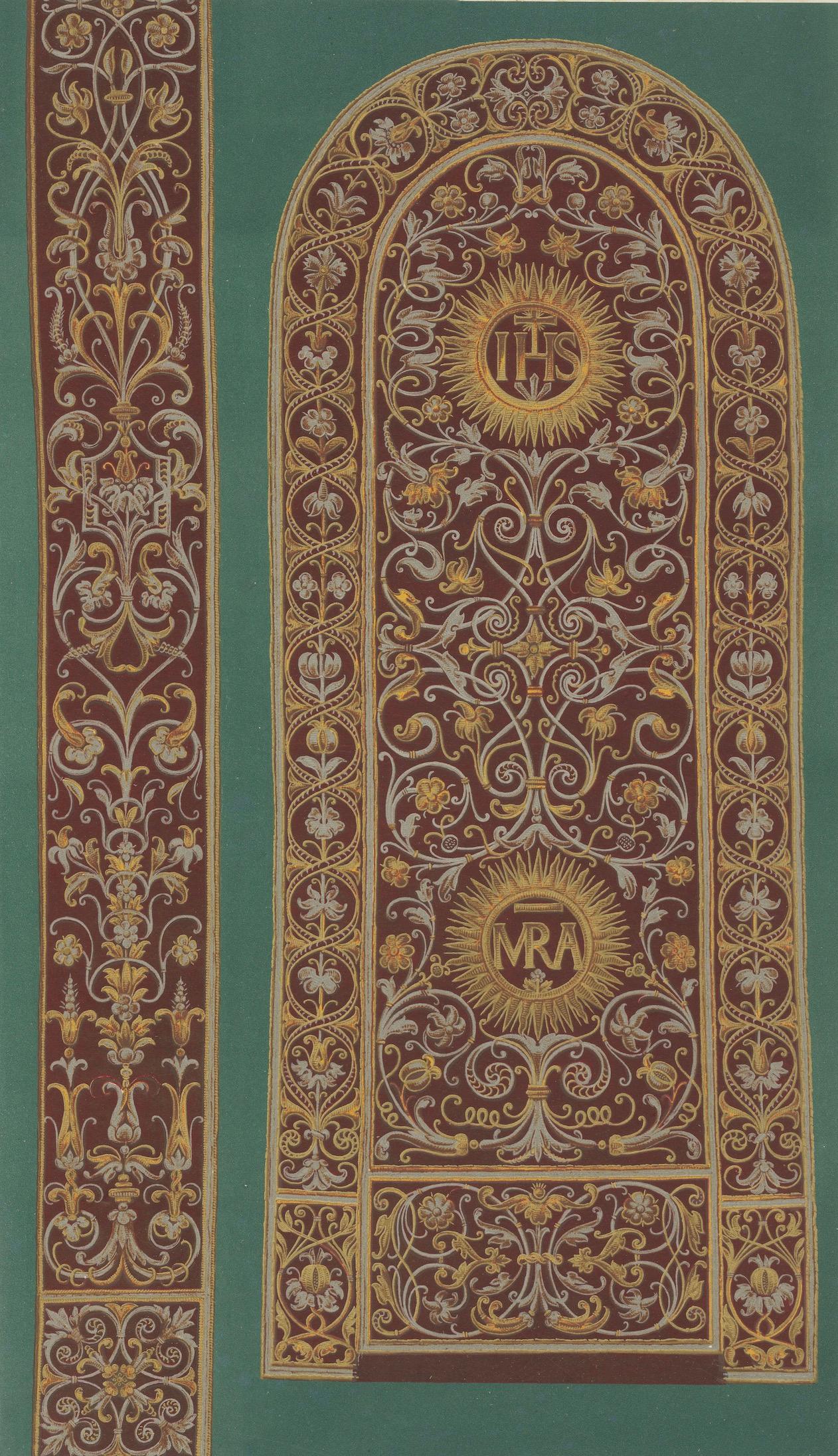 Antique Chromolithograph Liturgical Textile Ornament, Reiche Kapelle Munich 1874
