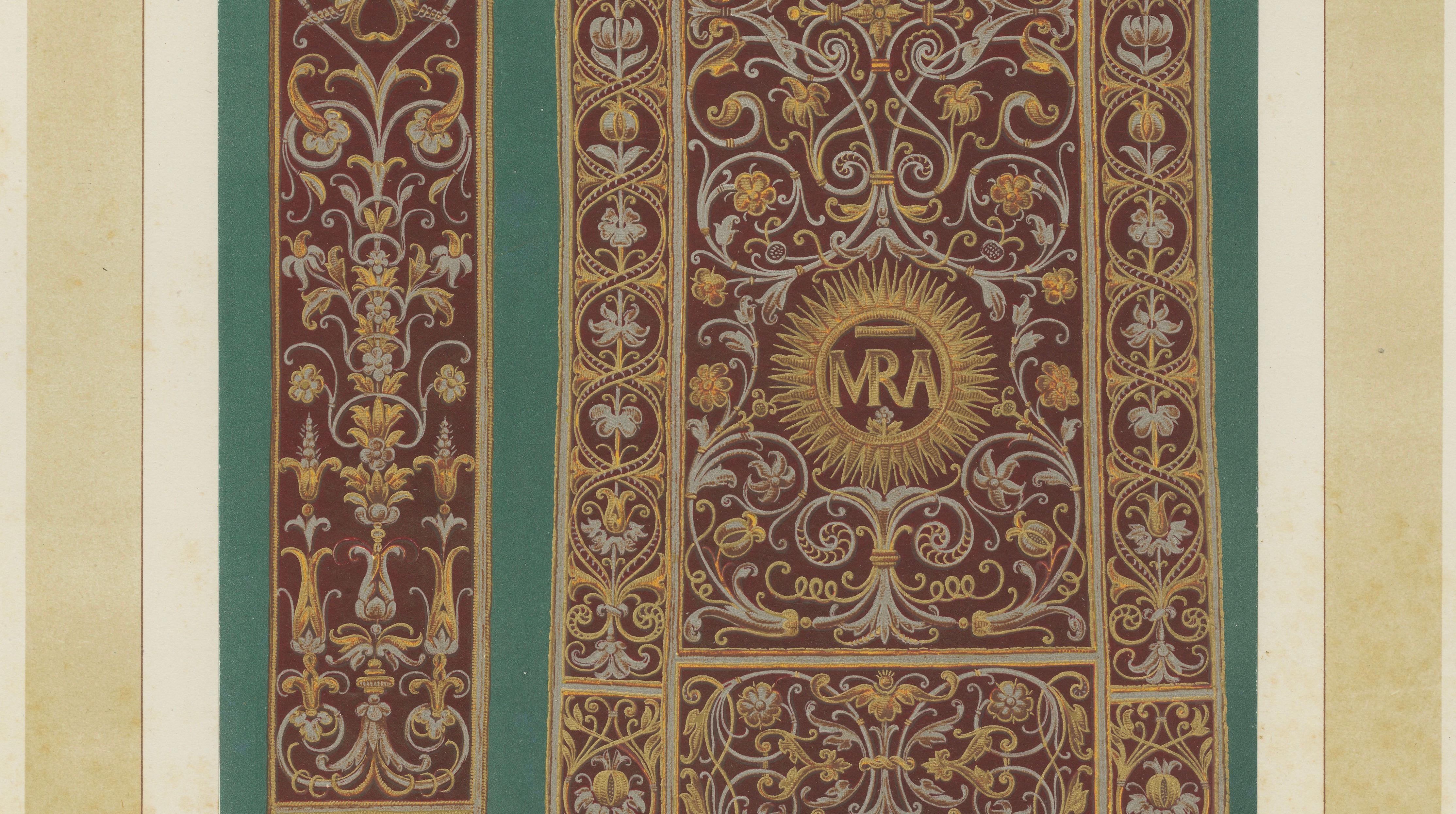 Antique Chromolithograph Liturgical Textile Ornament, Reiche Kapelle Munich 1874