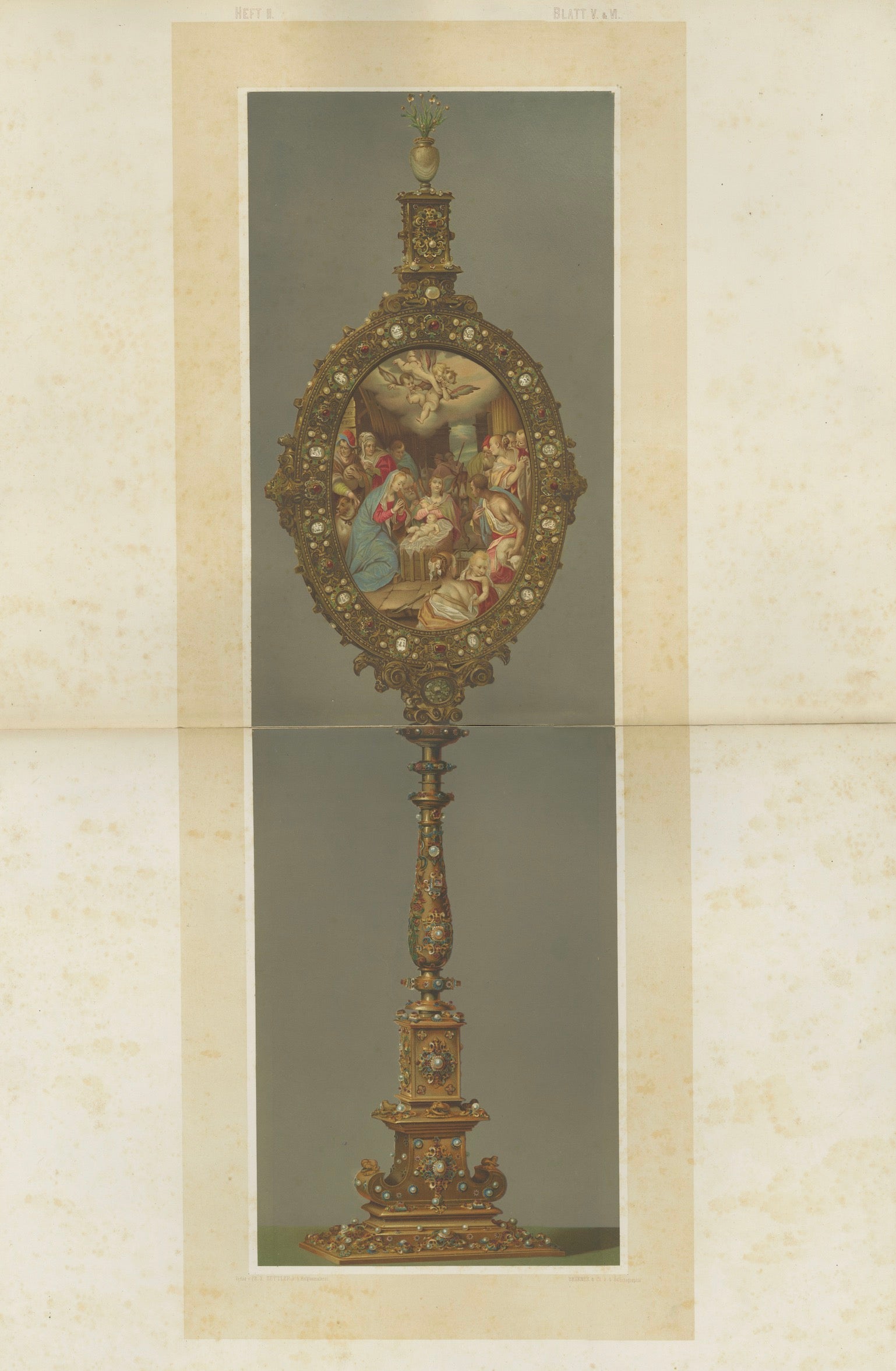 Antique Chromolithograph Monstrance Reiche Kapelle Munich Sacred Object, 1874