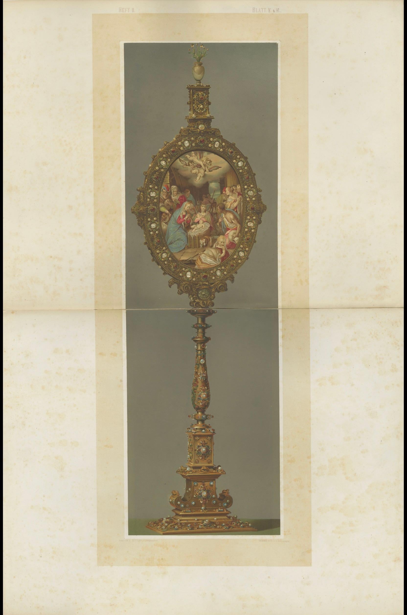 Antique Chromolithograph Monstrance Reiche Kapelle Munich Sacred Object, 1874